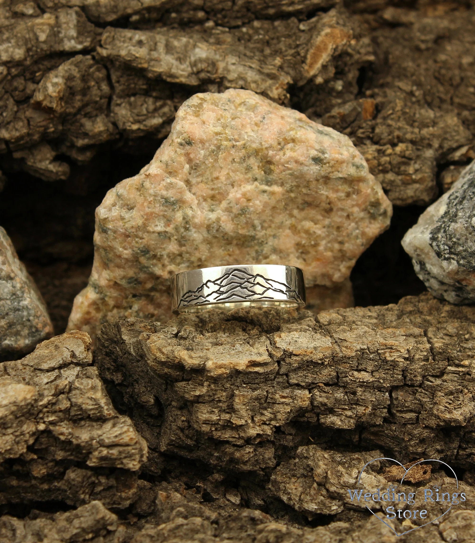 Mountain Sterling Silver Wedding Band — Peak Wedding Ring