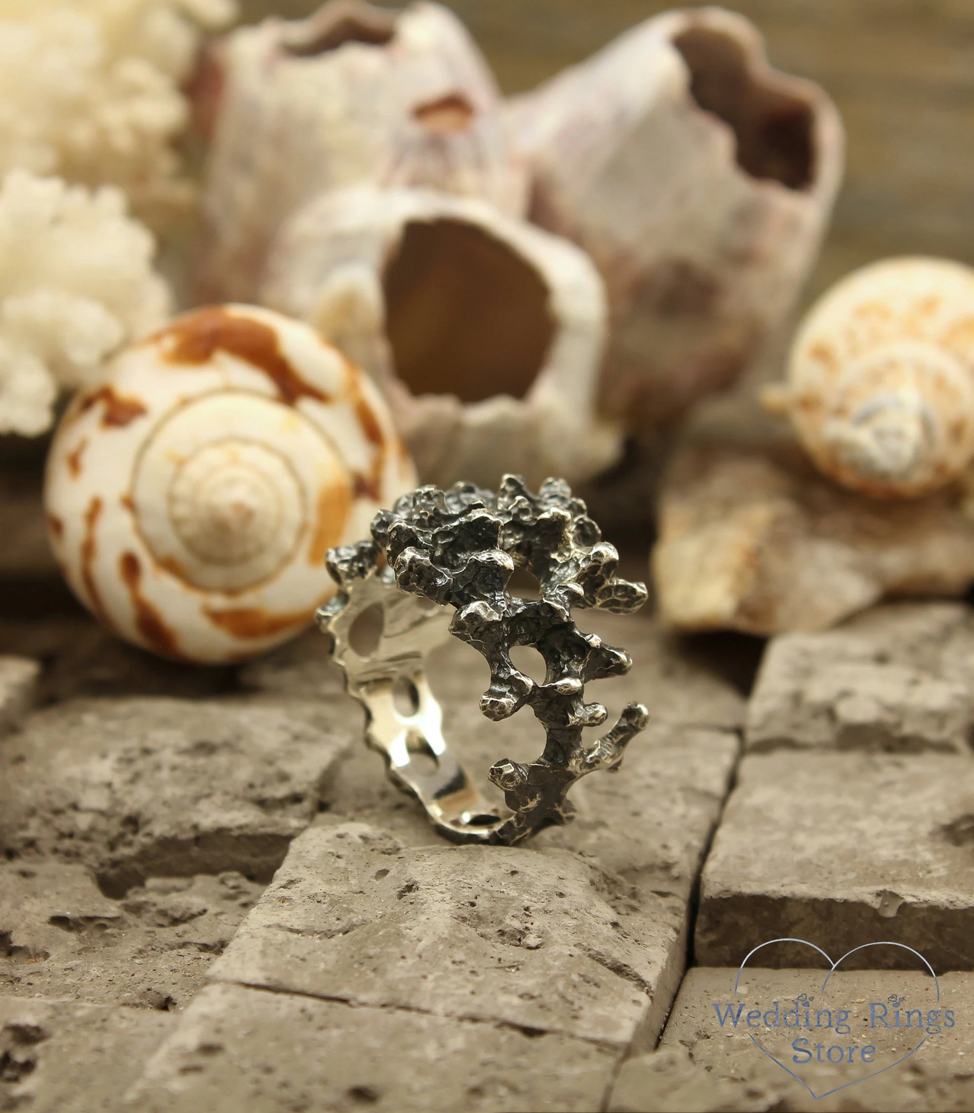 Unusual Sterling Silver Ocean Coral Ring