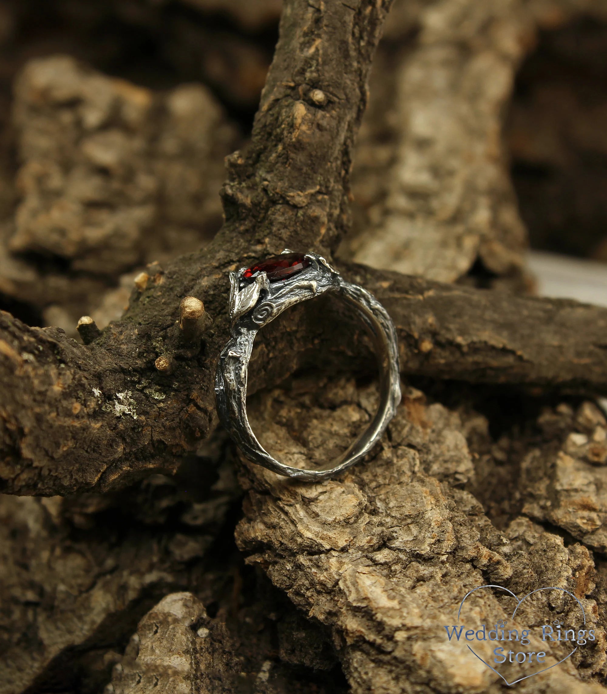Leaf on the Branch Garnet Engagement Ring for Women