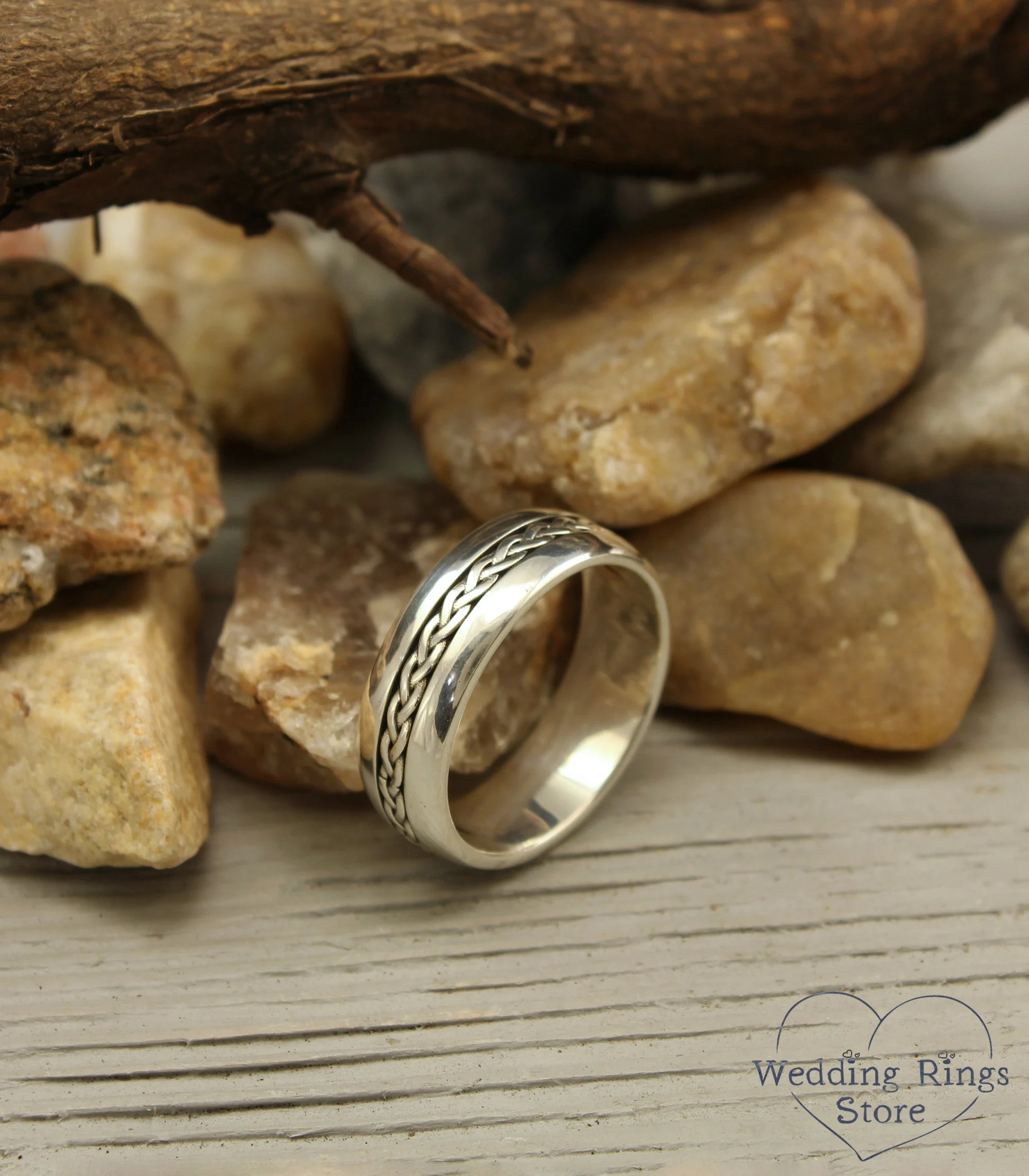 Braided Rope Wedding Band in Sterling Silver & antique style