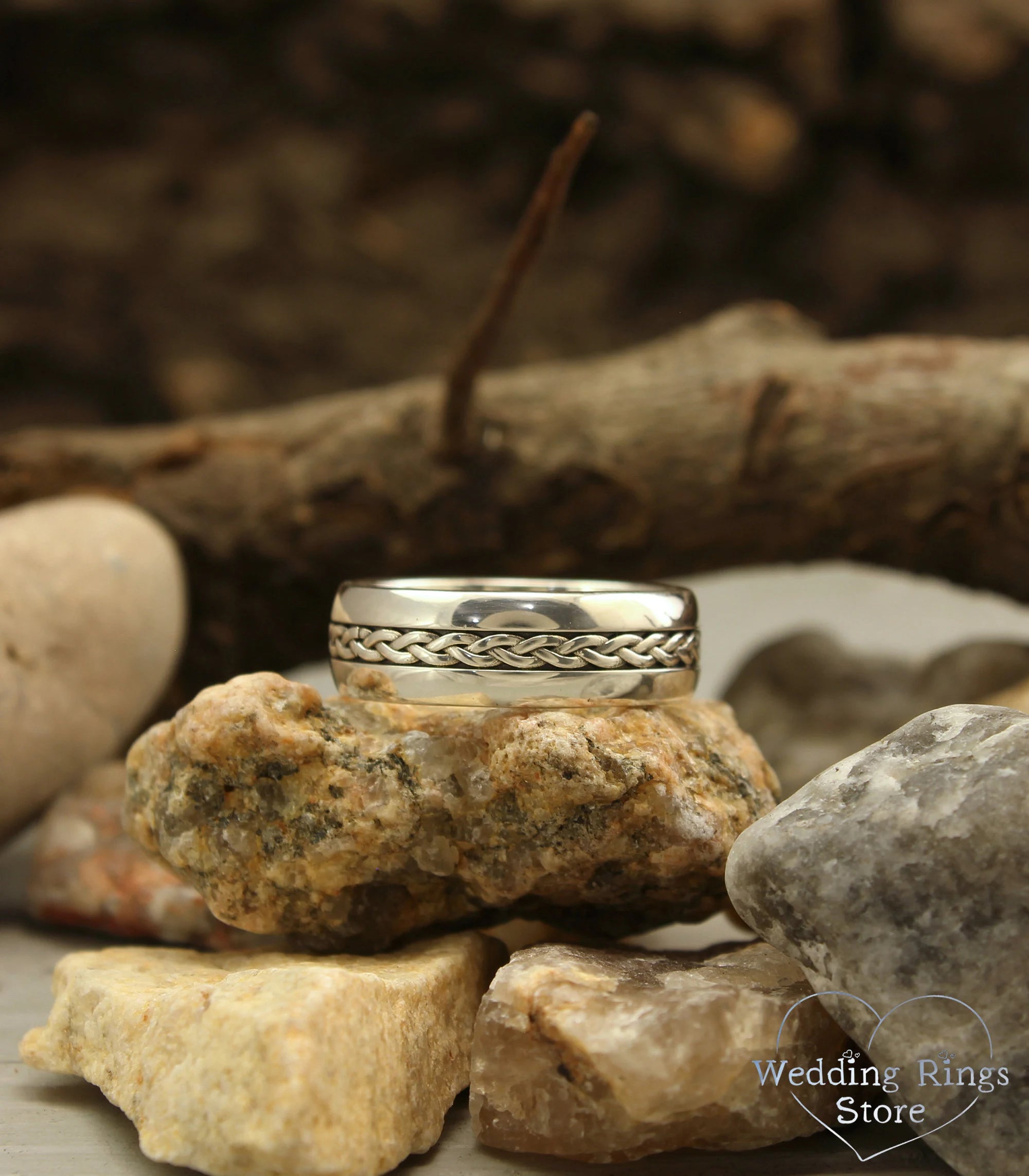 Braided Rope Wedding Band in Sterling Silver & antique style