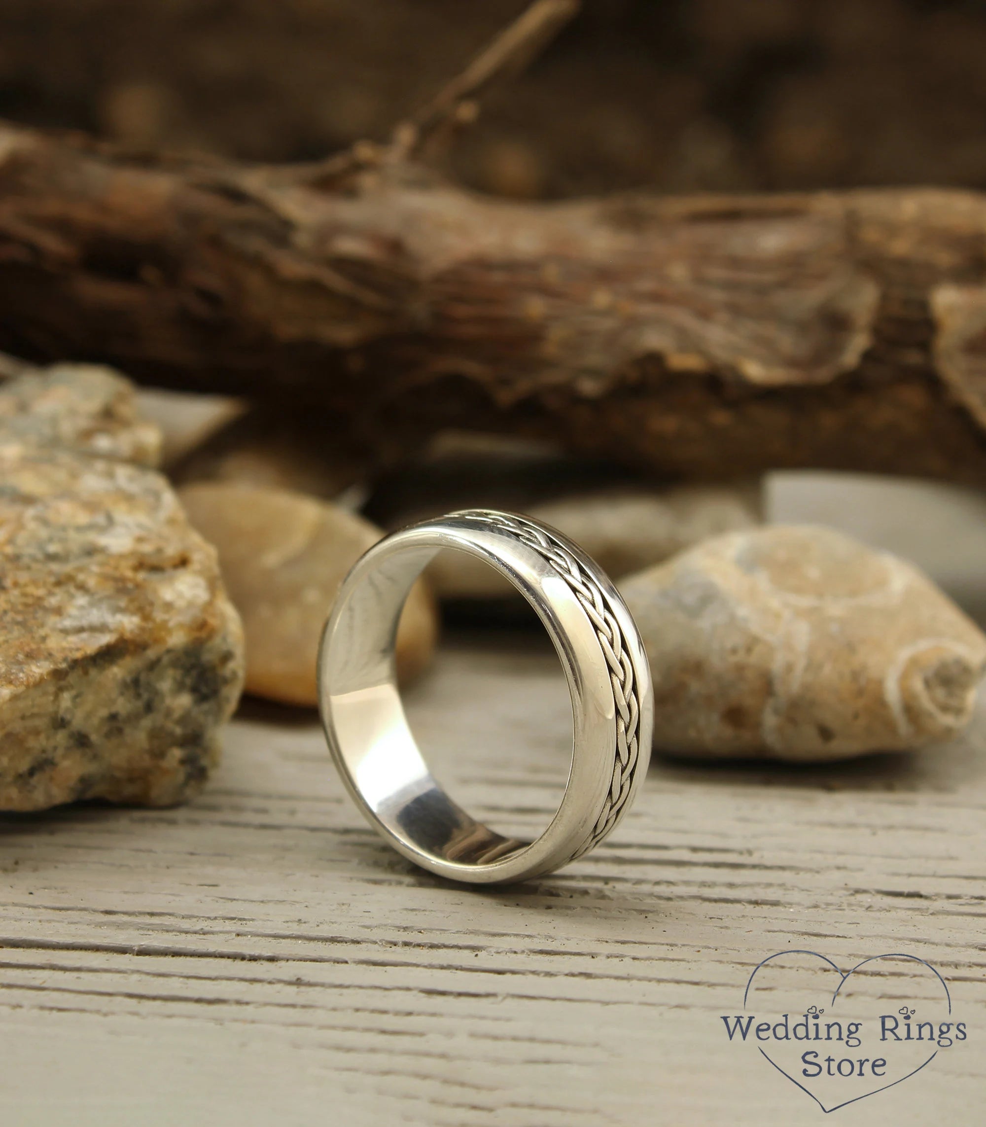 Braided Rope Wedding Band in Sterling Silver & antique style