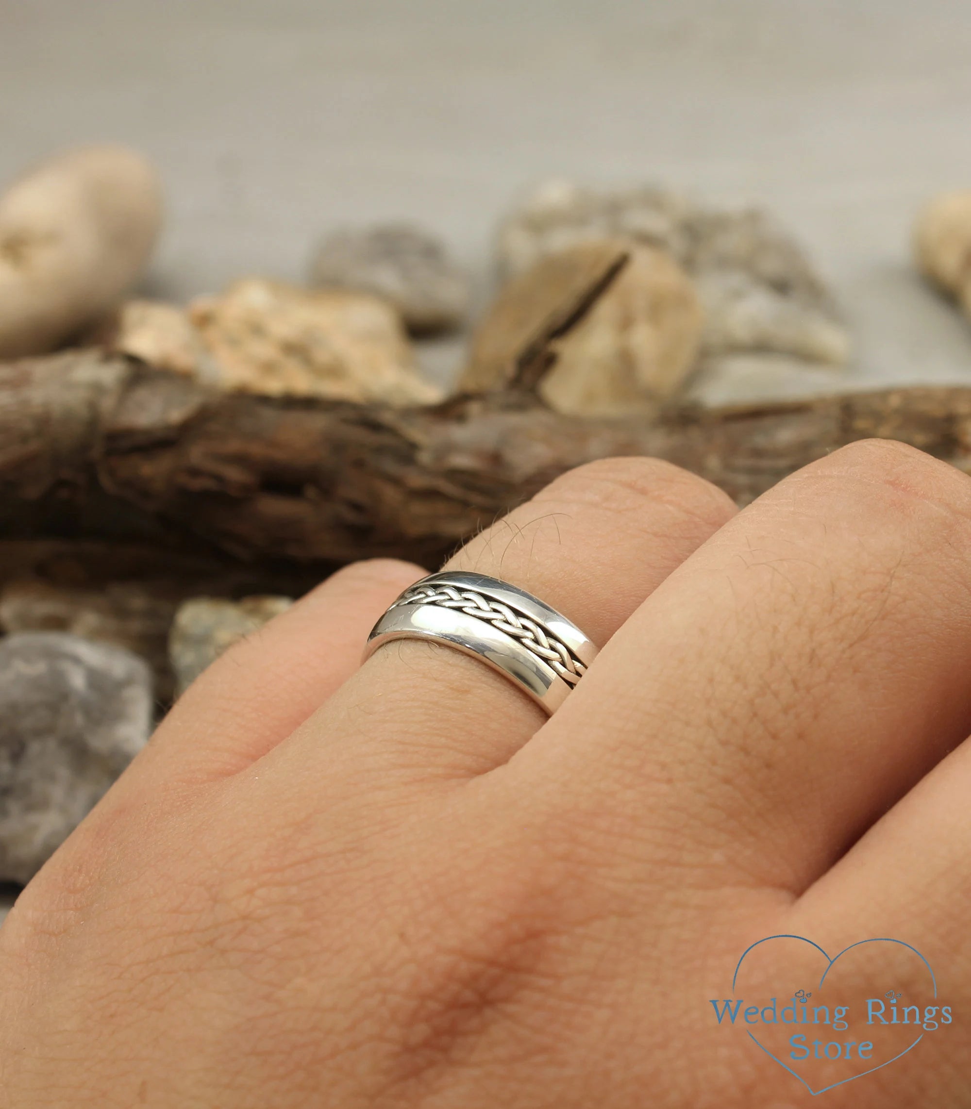 Braided Rope Wedding Band in Sterling Silver & antique style