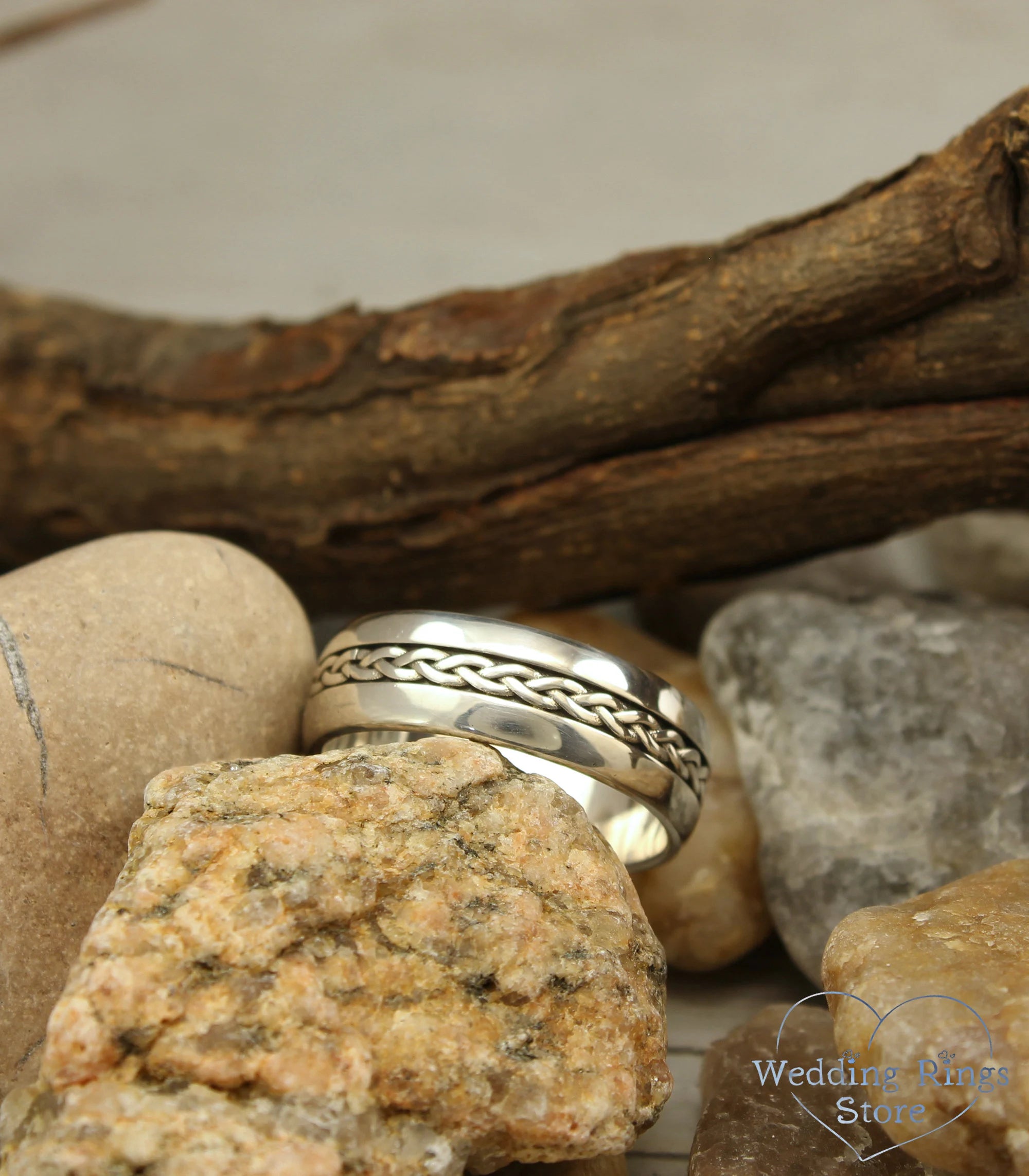 Braided Rope Wedding Band in Sterling Silver & antique style