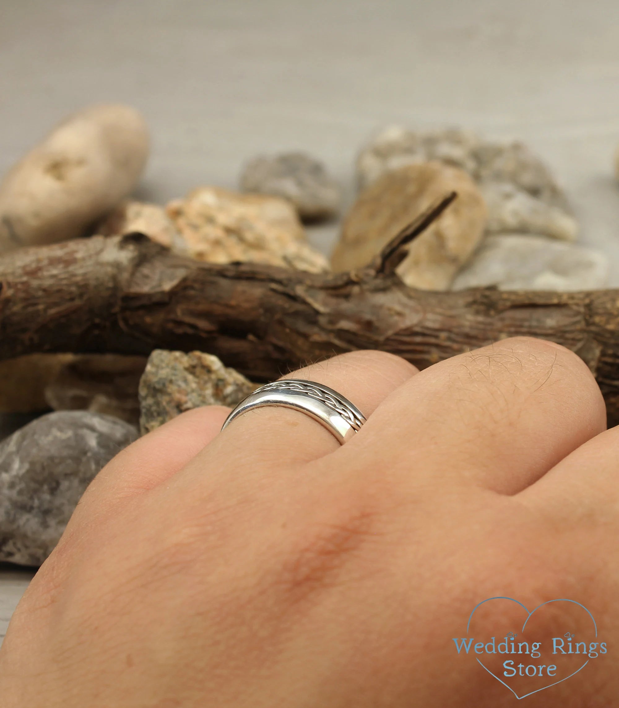 Braided Rope Wedding Band in Sterling Silver & antique style