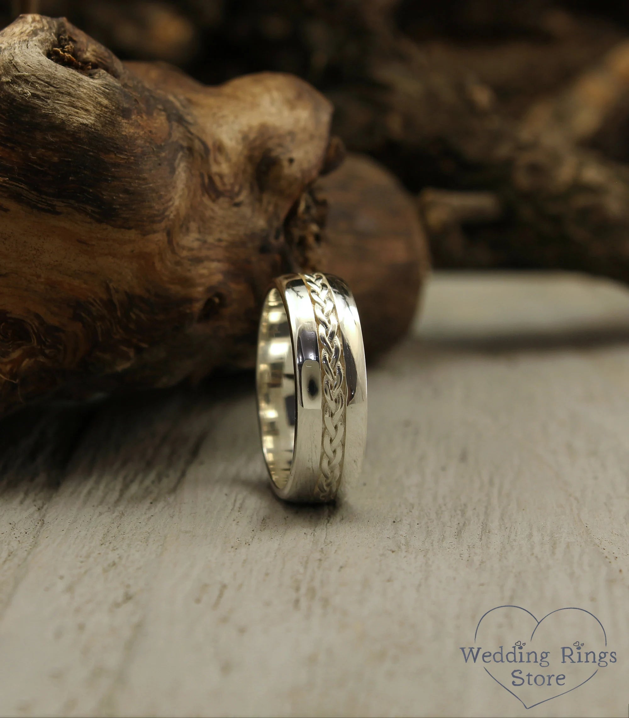 Braided Rope Wedding Band in Sterling Silver & antique style