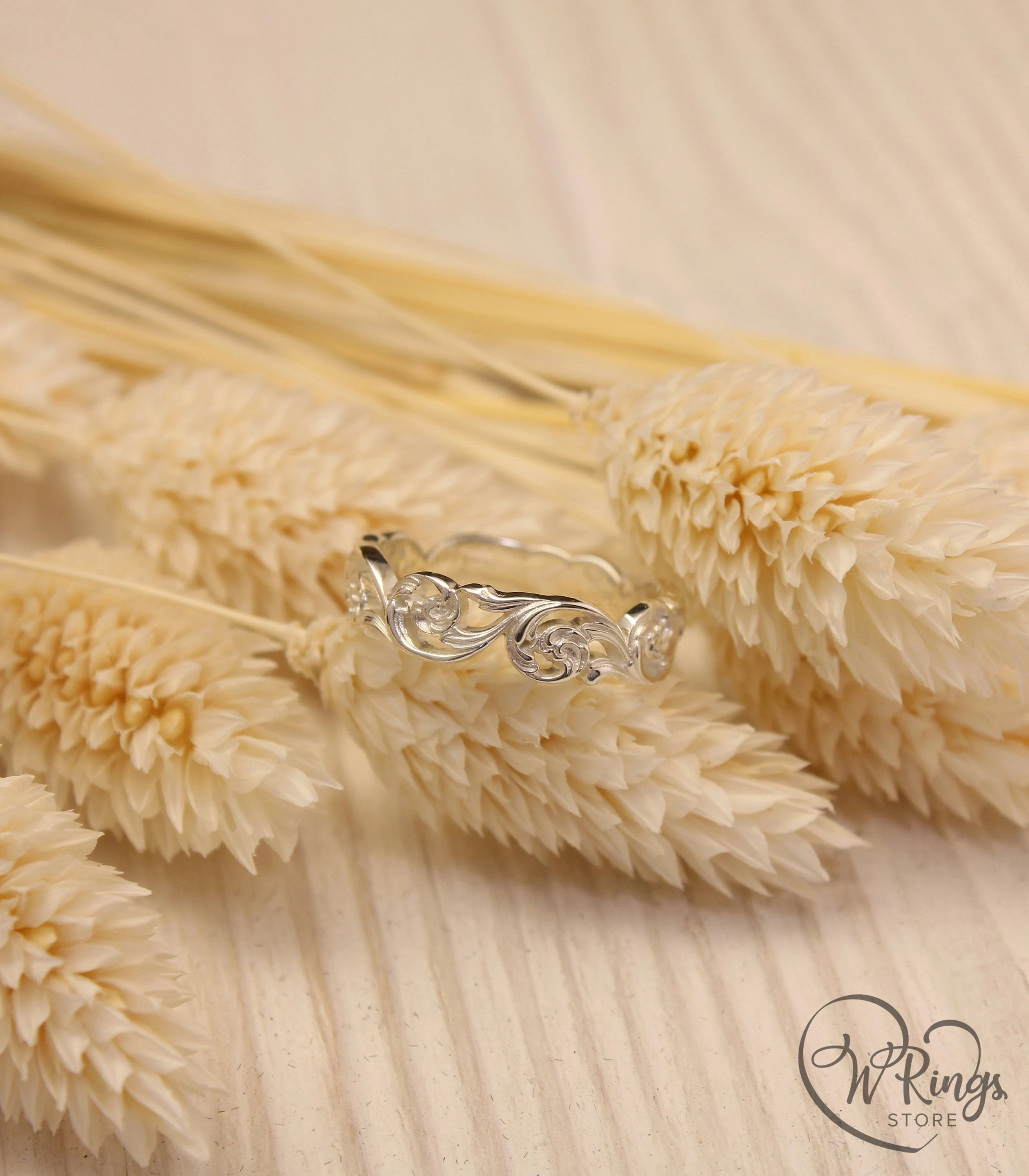 Elegant Silver Vintage style Vine Wedding Ring for Her