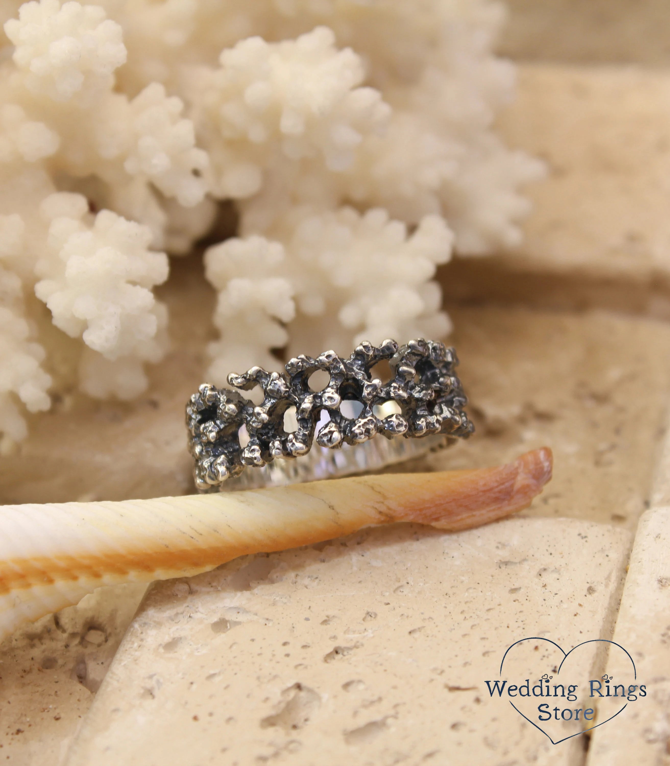 Unique Coral Ring Serling Silver Ocean Themed