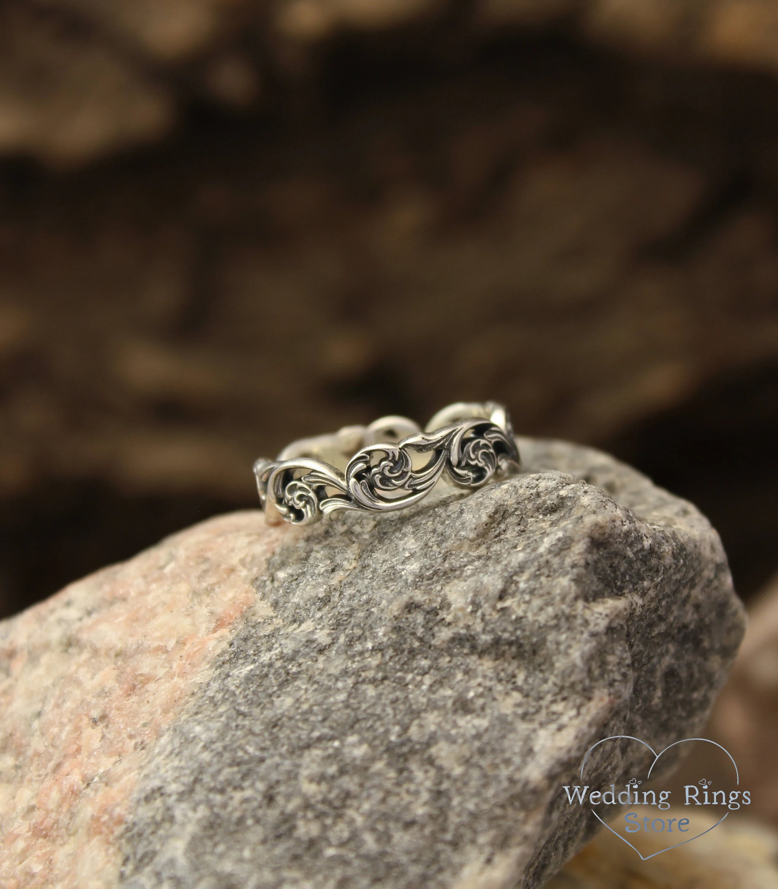 Elegant Silver Vintage style Vine Wedding Ring for Her