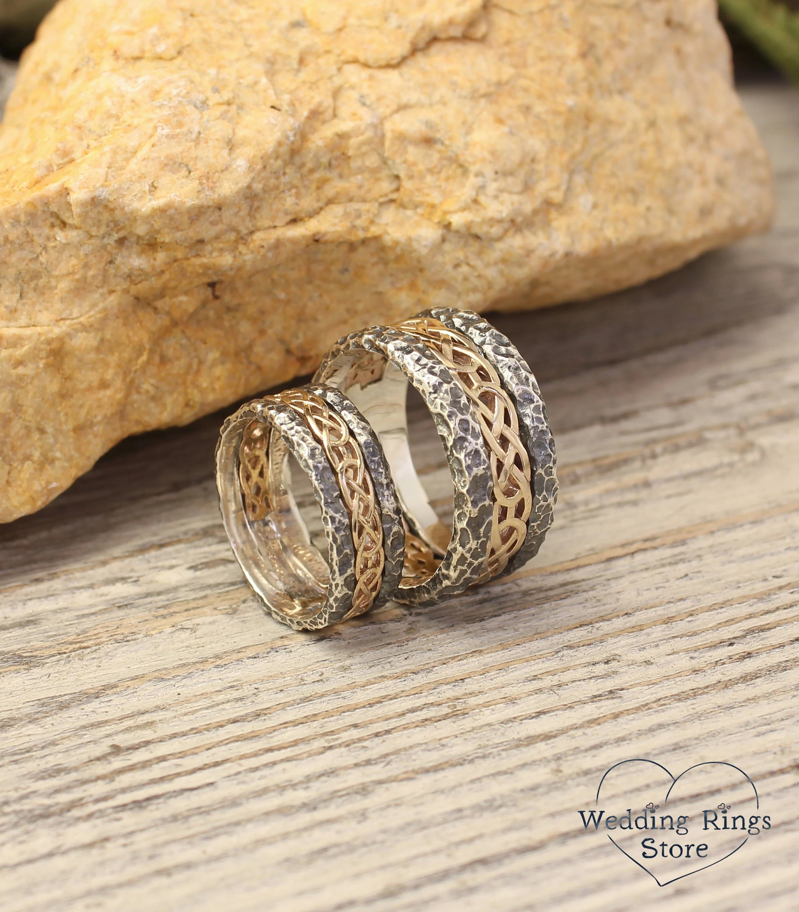 Silver & Gold Hammered Matching Celtic Rings Set