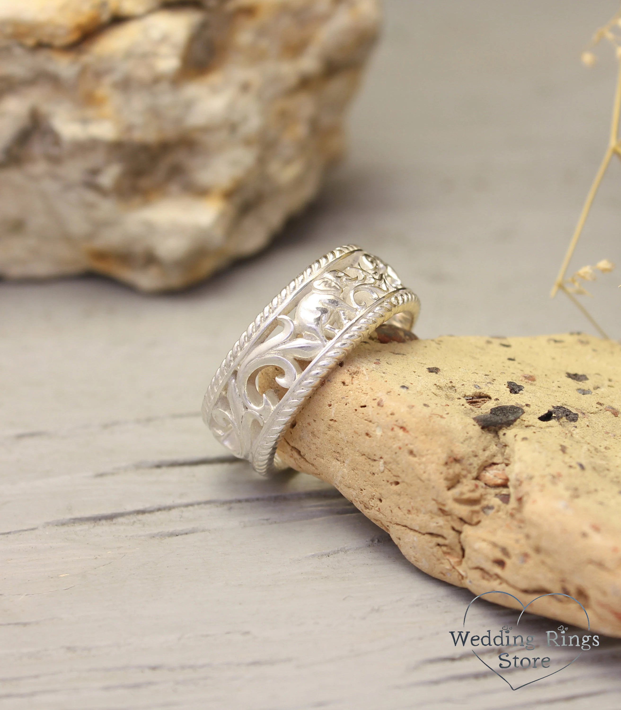 Elephant & Vine Sterling Silver Wedding Band