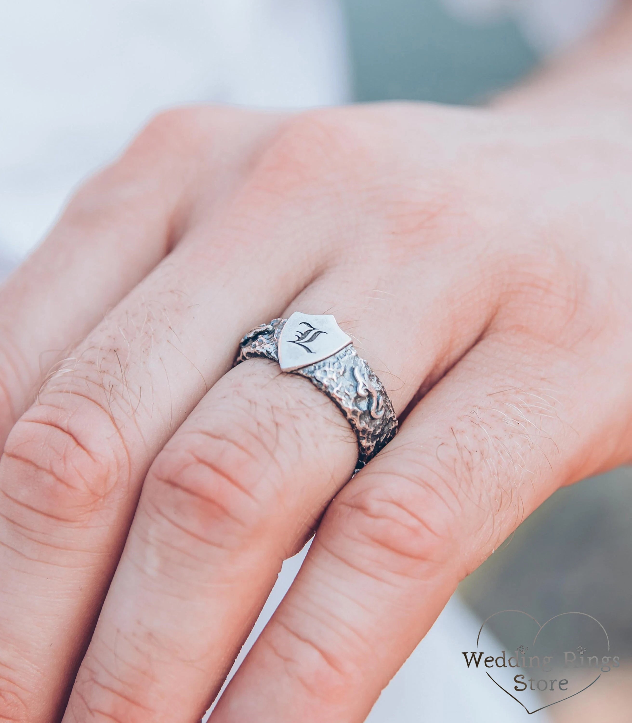 Knight's Shield Personalized Men's Ring Sterling Silver