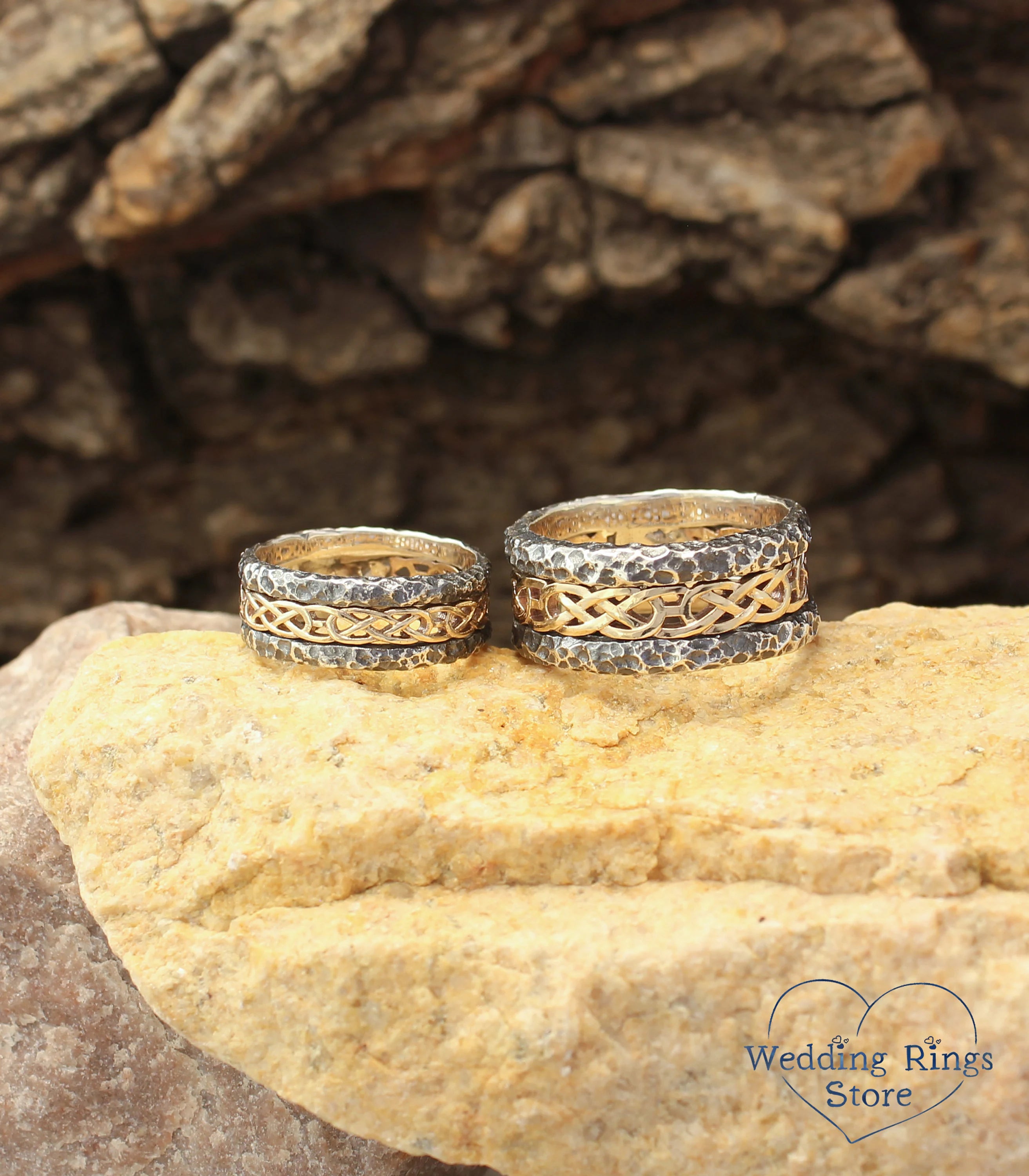 Silver & Gold Hammered Matching Celtic Rings Set