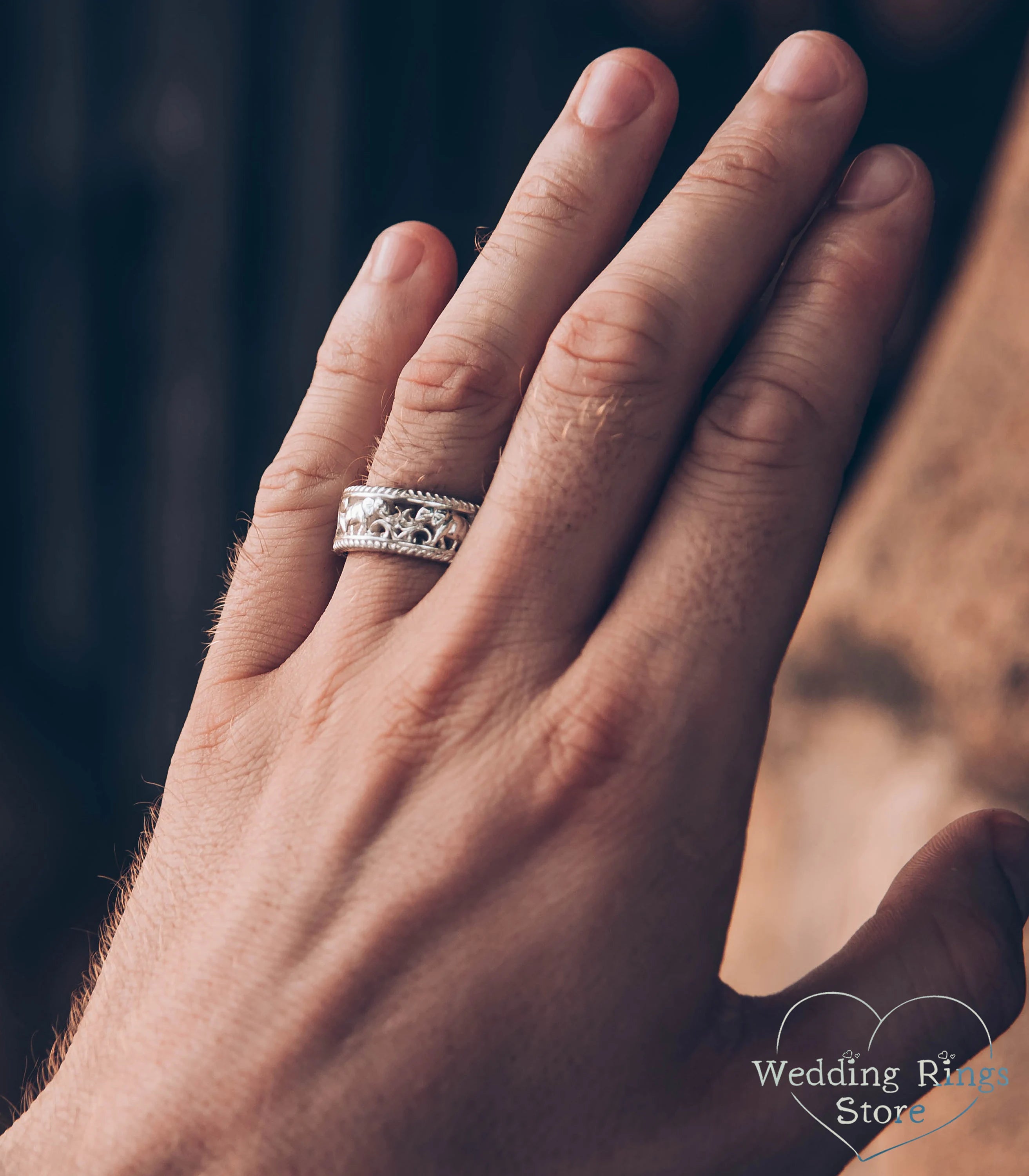Elephant & Vine Sterling Silver Wedding Band