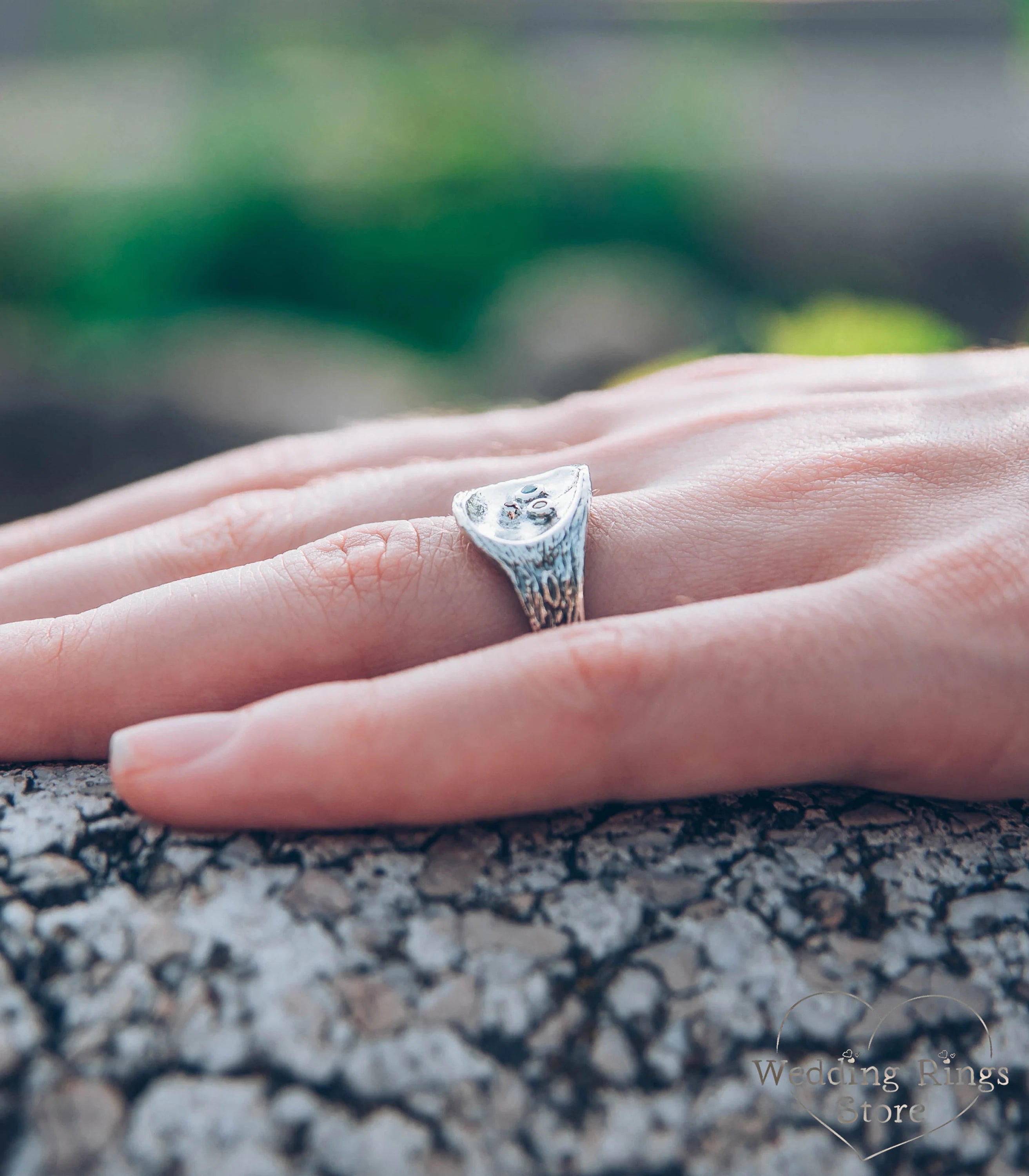 Three Custom Birthstones Silver Branch Nature Ring