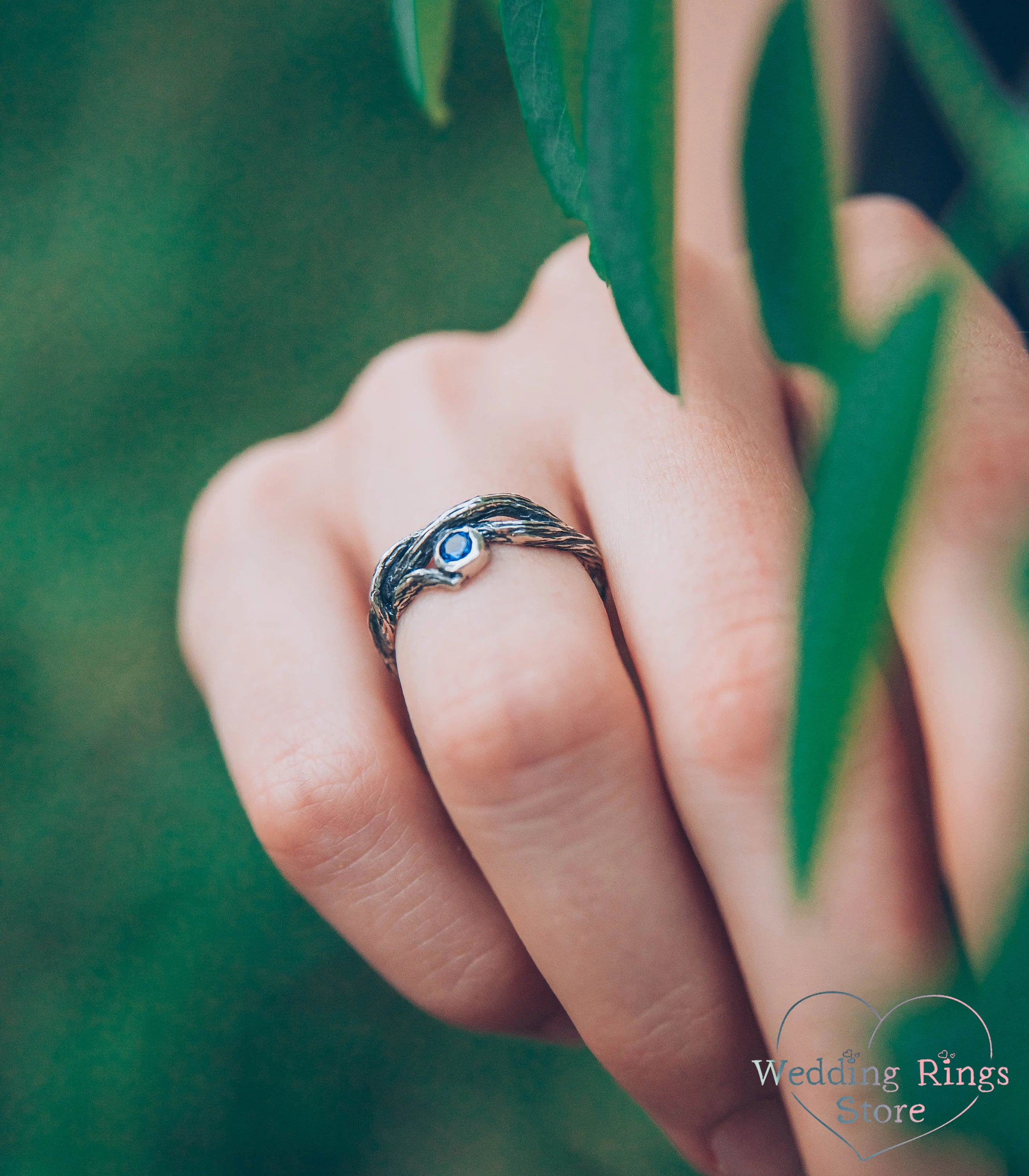 Delicate Silver Twisted Branch Topaz Engagement Ring