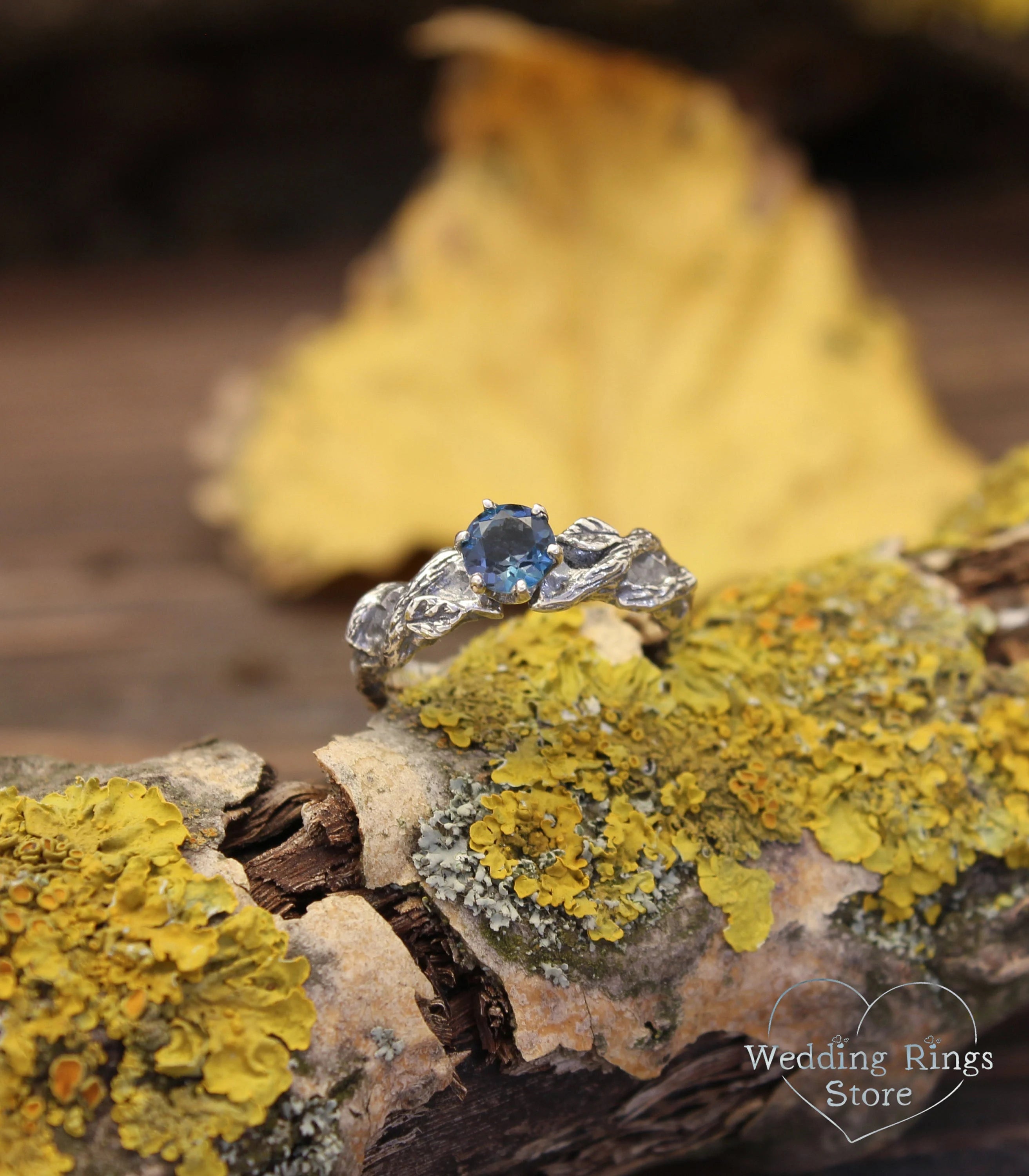 London blue Topaz in Handmade Silver Hammered Engagement Ring