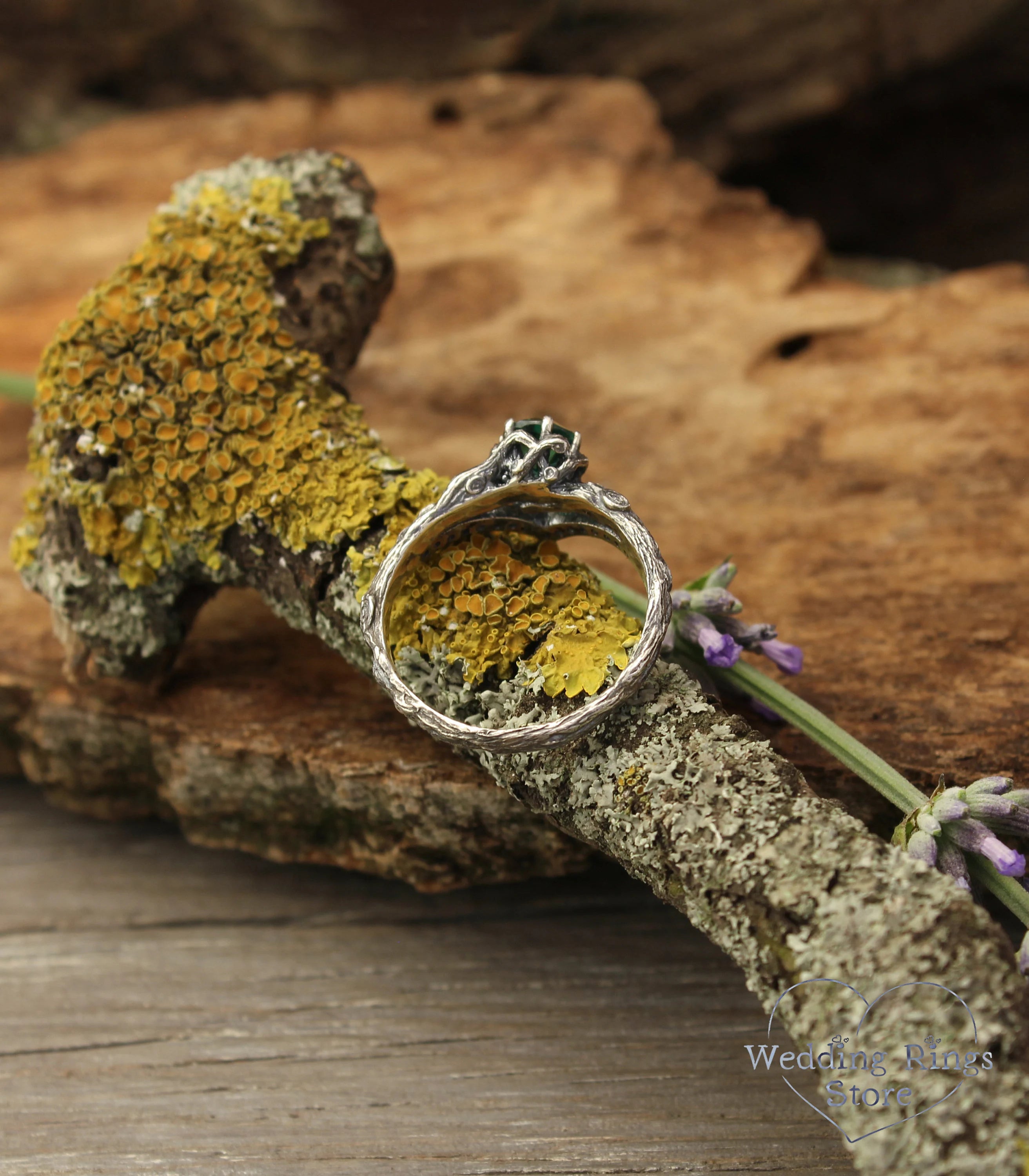 Forest Silver chevron Engagement Ring with Quartz and CZ