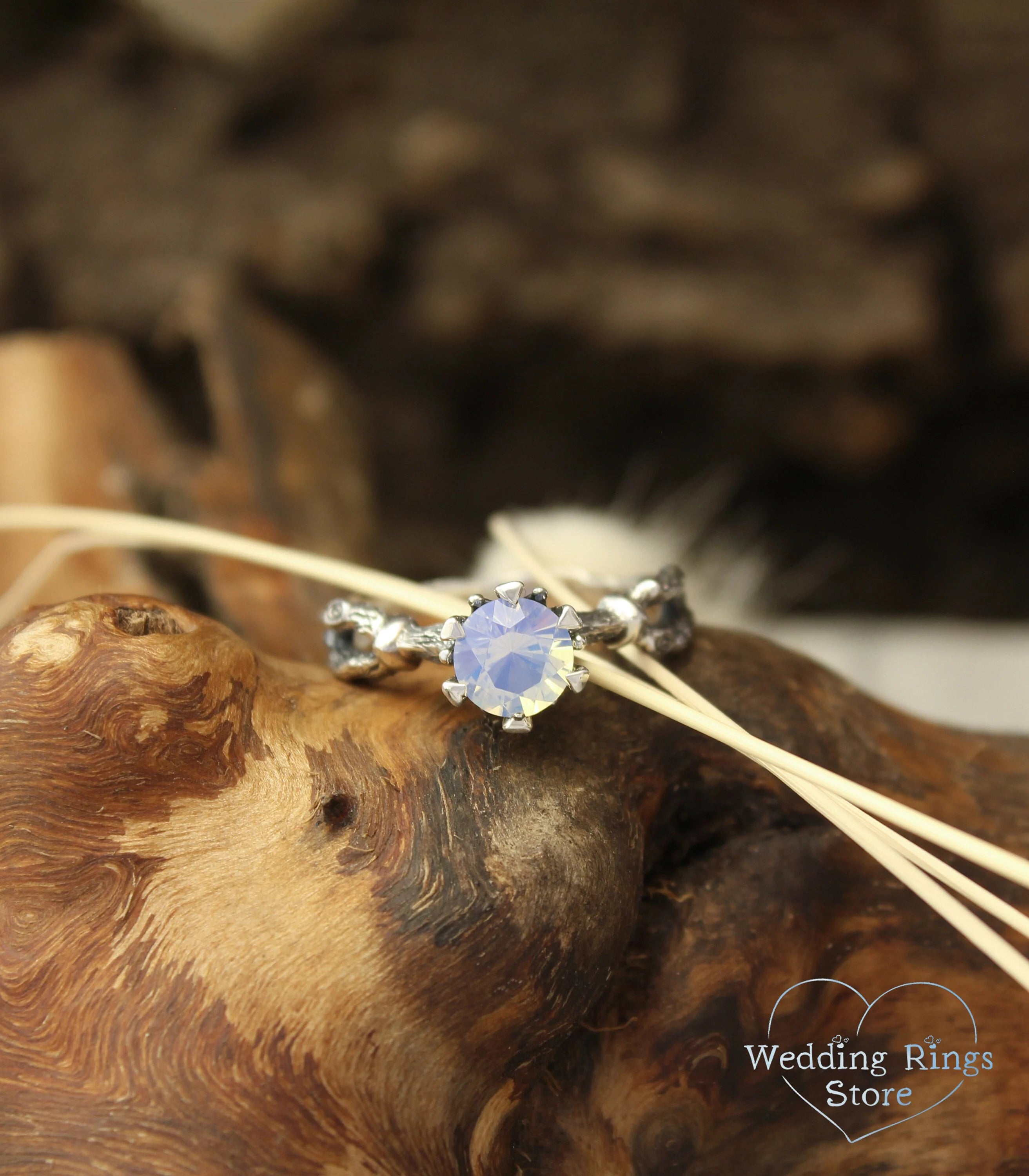 Moonstone Art deco Silver Twig Engagement Ring for Her
