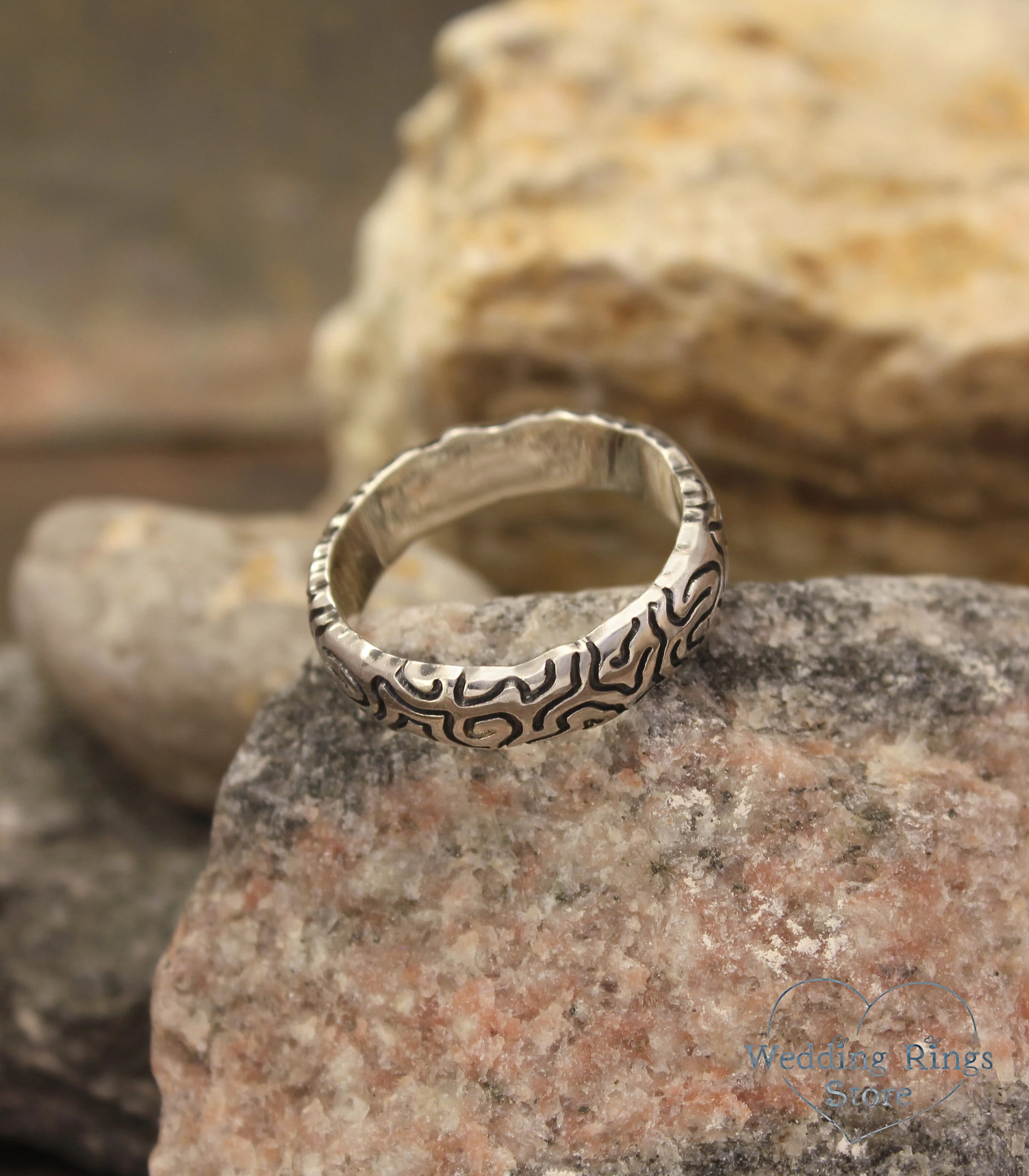Durable 6mm Sterling Silver Ring with geometric pattern