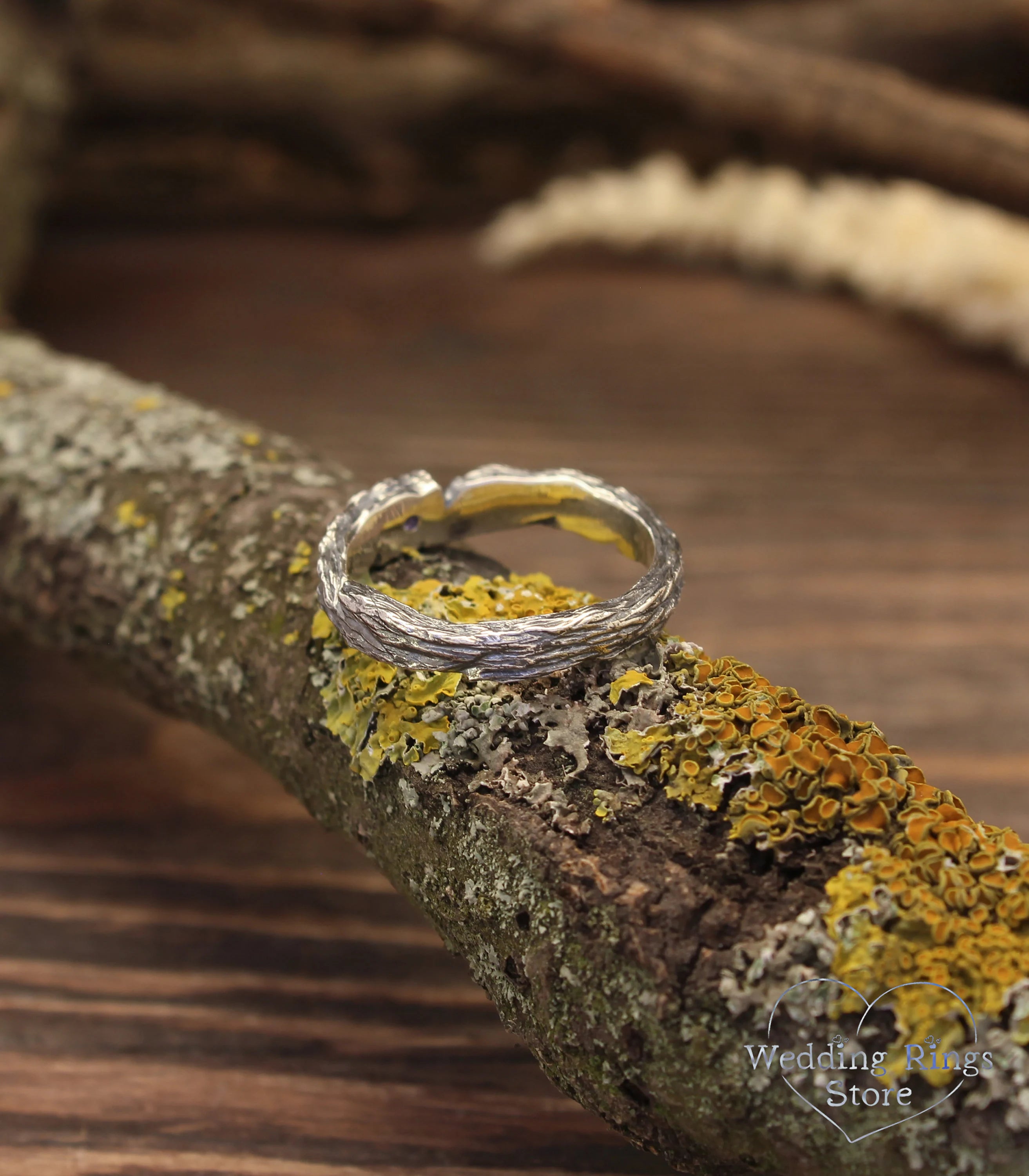 Women's Unique Twig Engagement Ring with Amethyst Leaf