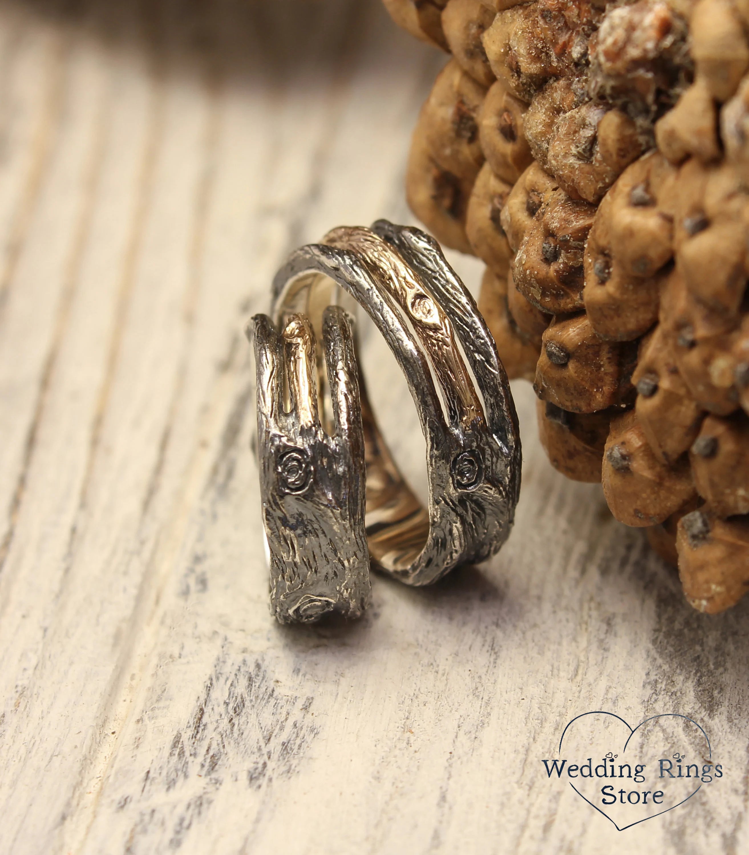 Silver and Gold Three huggie Hoops Wedding Rings Set