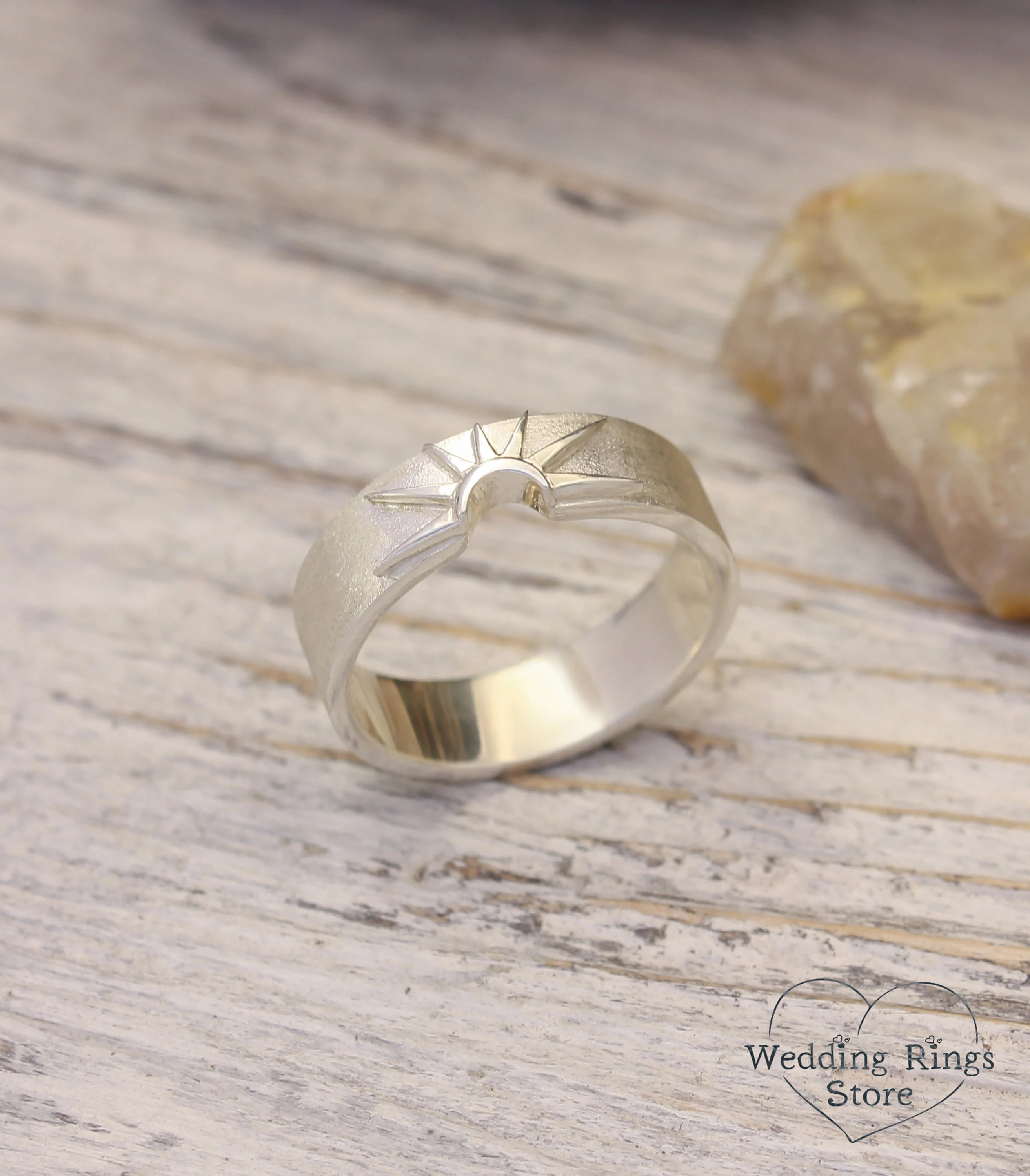 Moon Wedding Ring for Him — Sterling Silver Men's Wedding Band