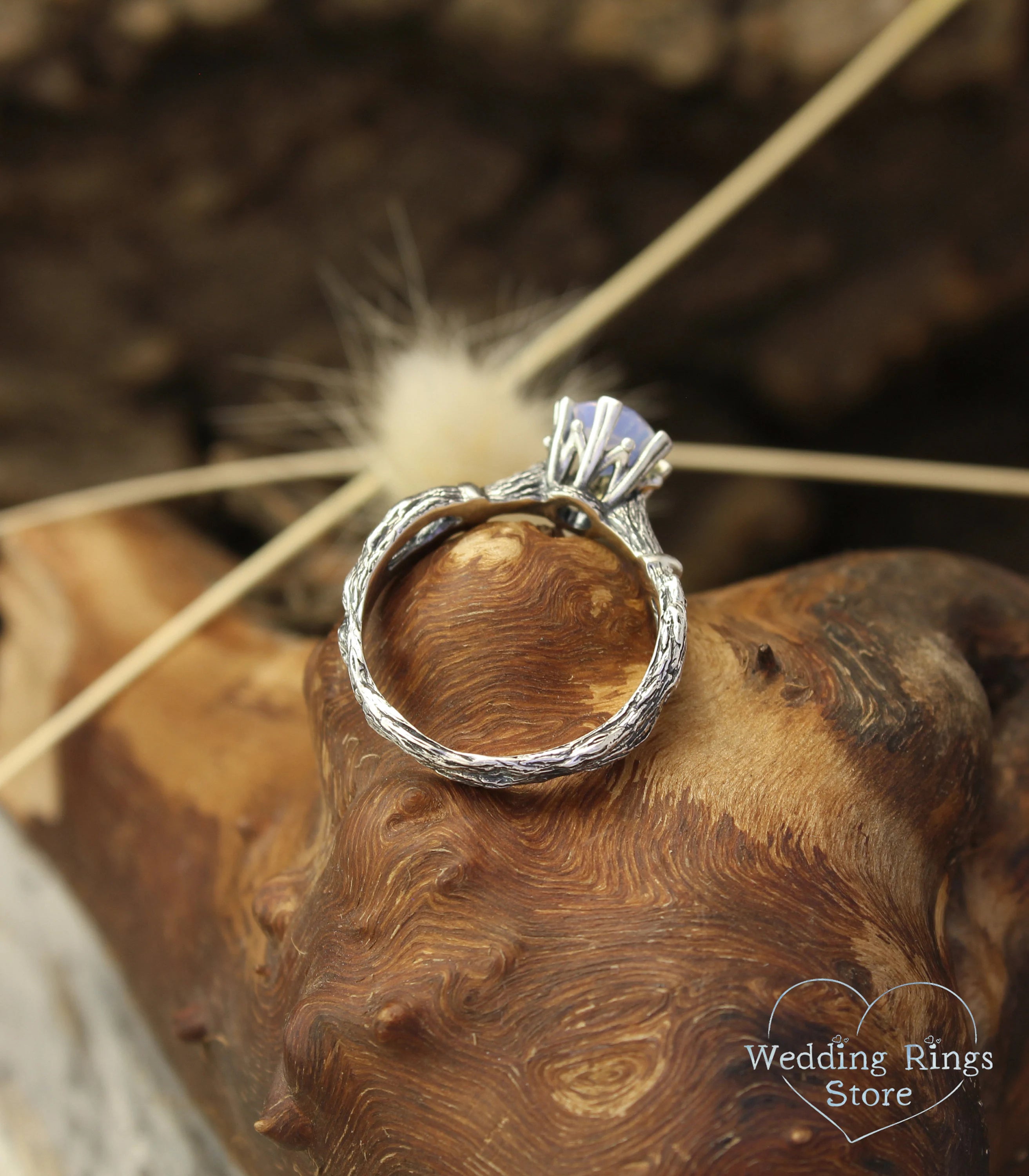 Moonstone Art deco Silver Twig Engagement Ring for Her