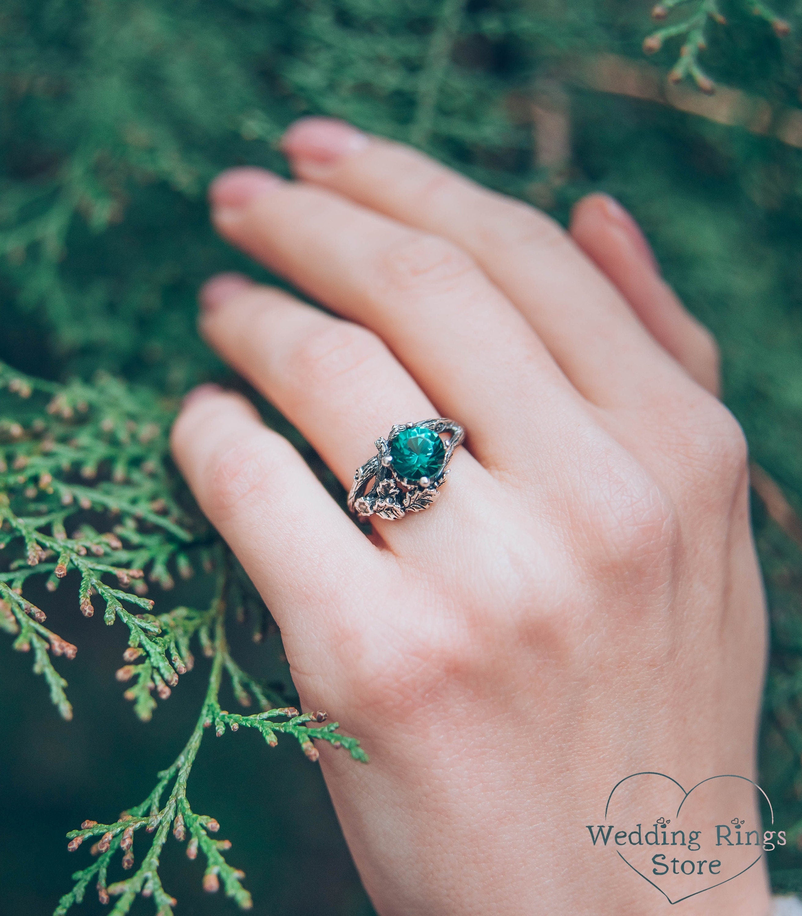 Amazing Quartz Statement Ring — Silver Branch and Oak Leaves