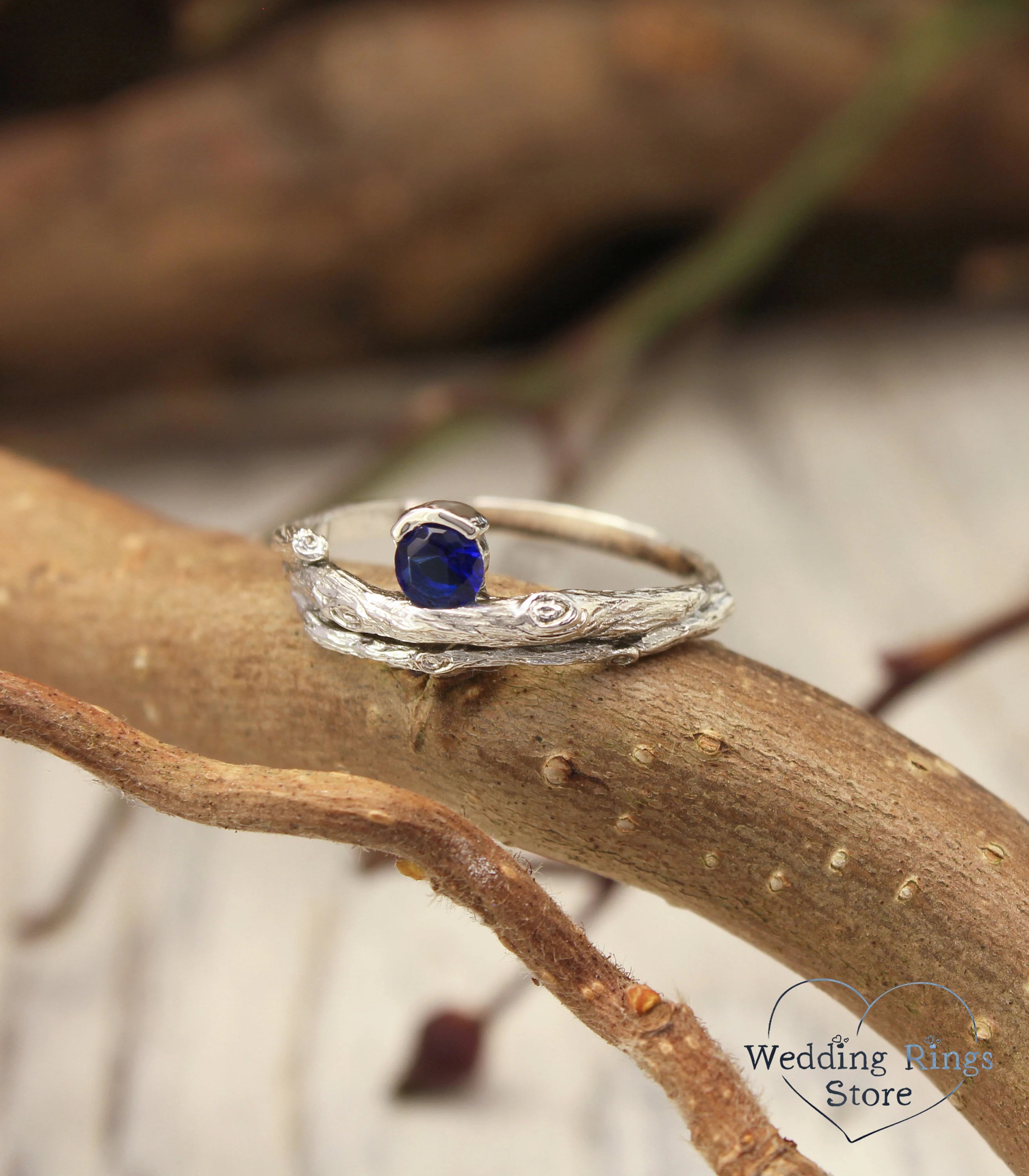 Silver Sapphire Engagement Ring Side Tension Style Setting