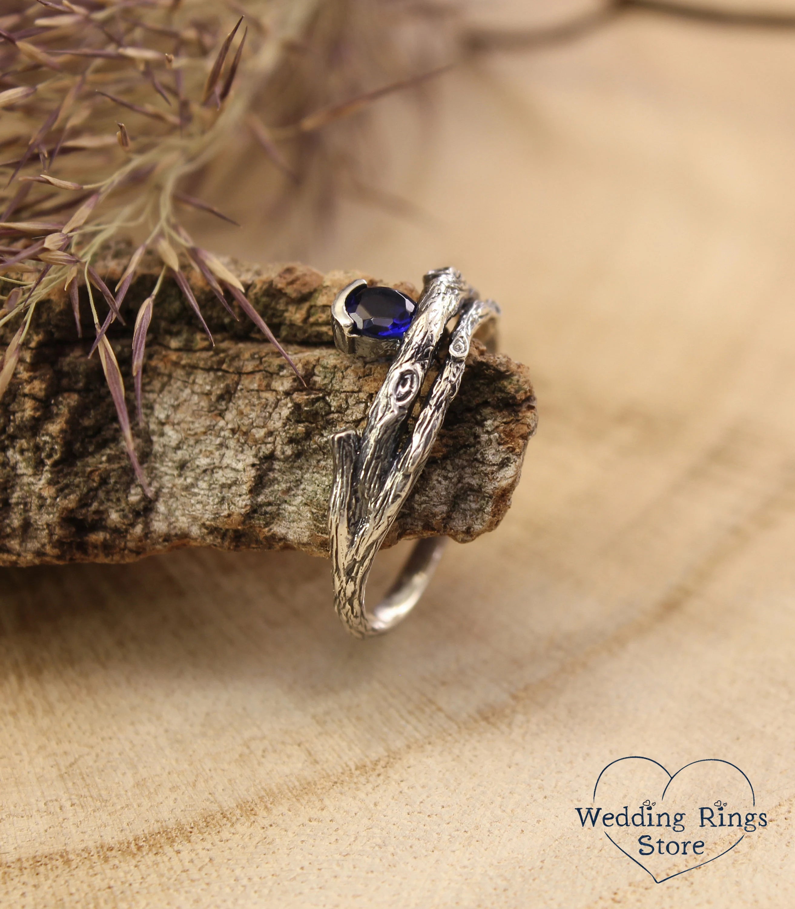 Silver Sapphire Engagement Ring Side Tension Style Setting