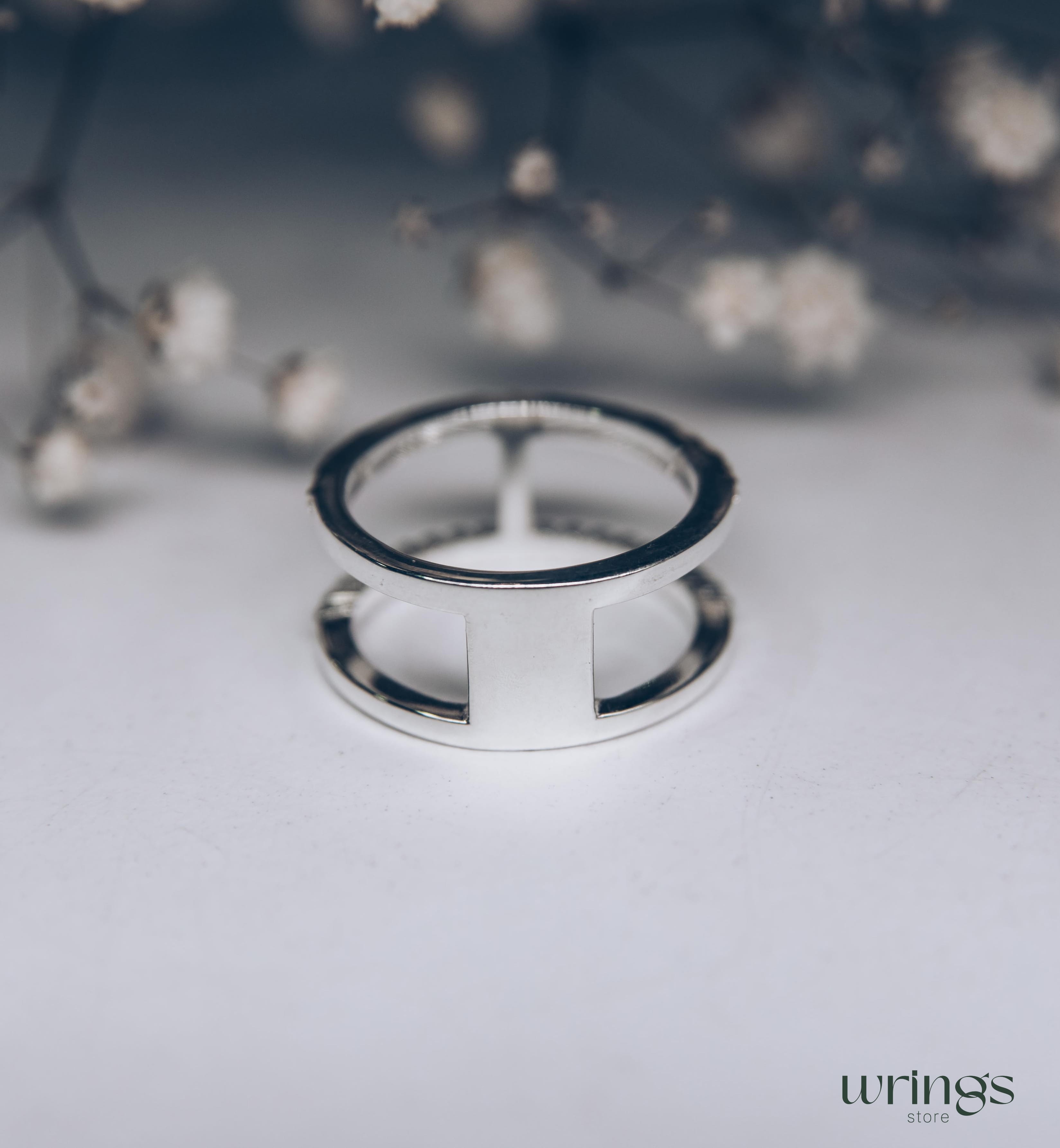 Double Band Statement Ring Diamonds and Beaded Style