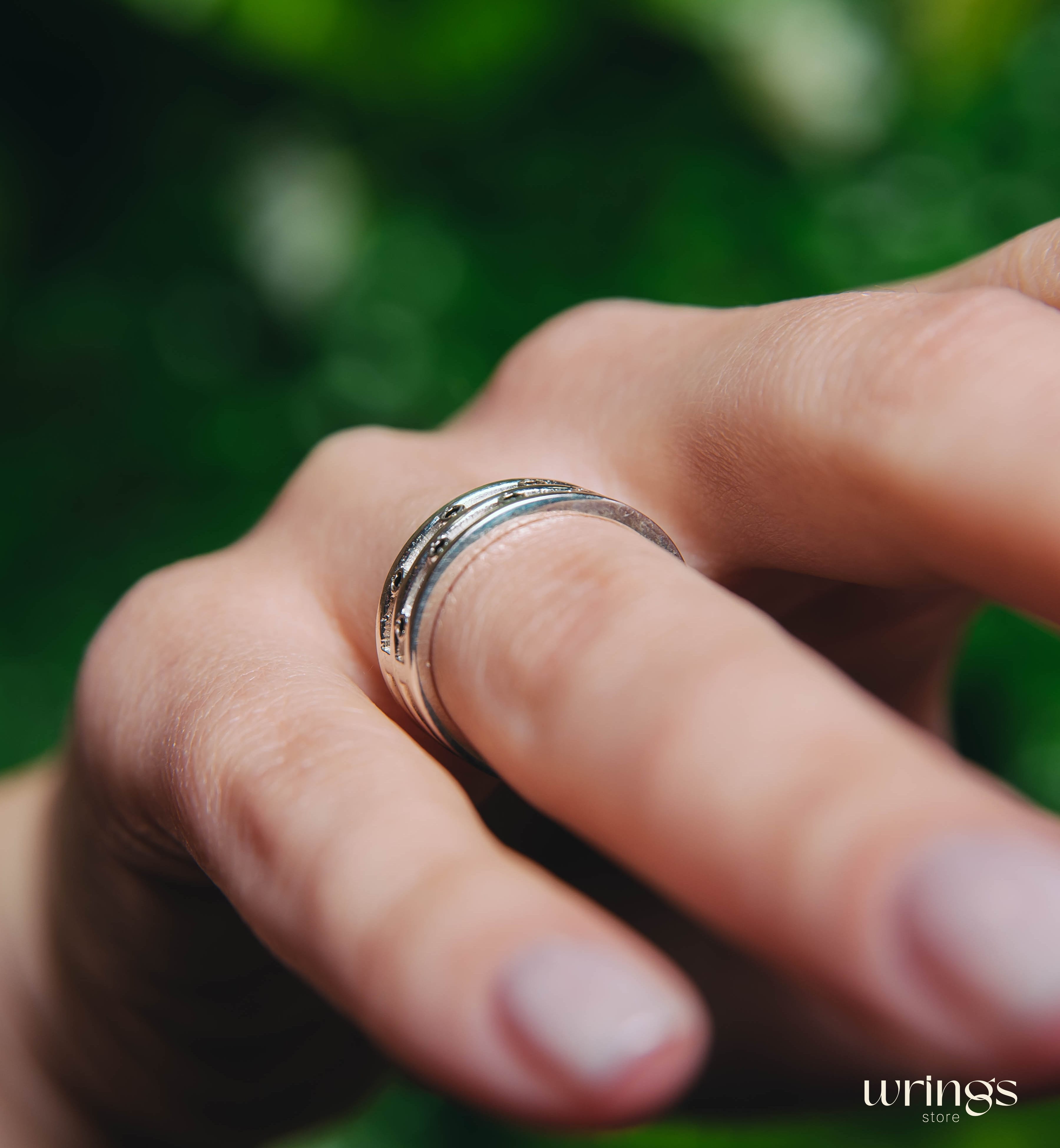 Stylish Black Diamond Band for Women Open Design Silver