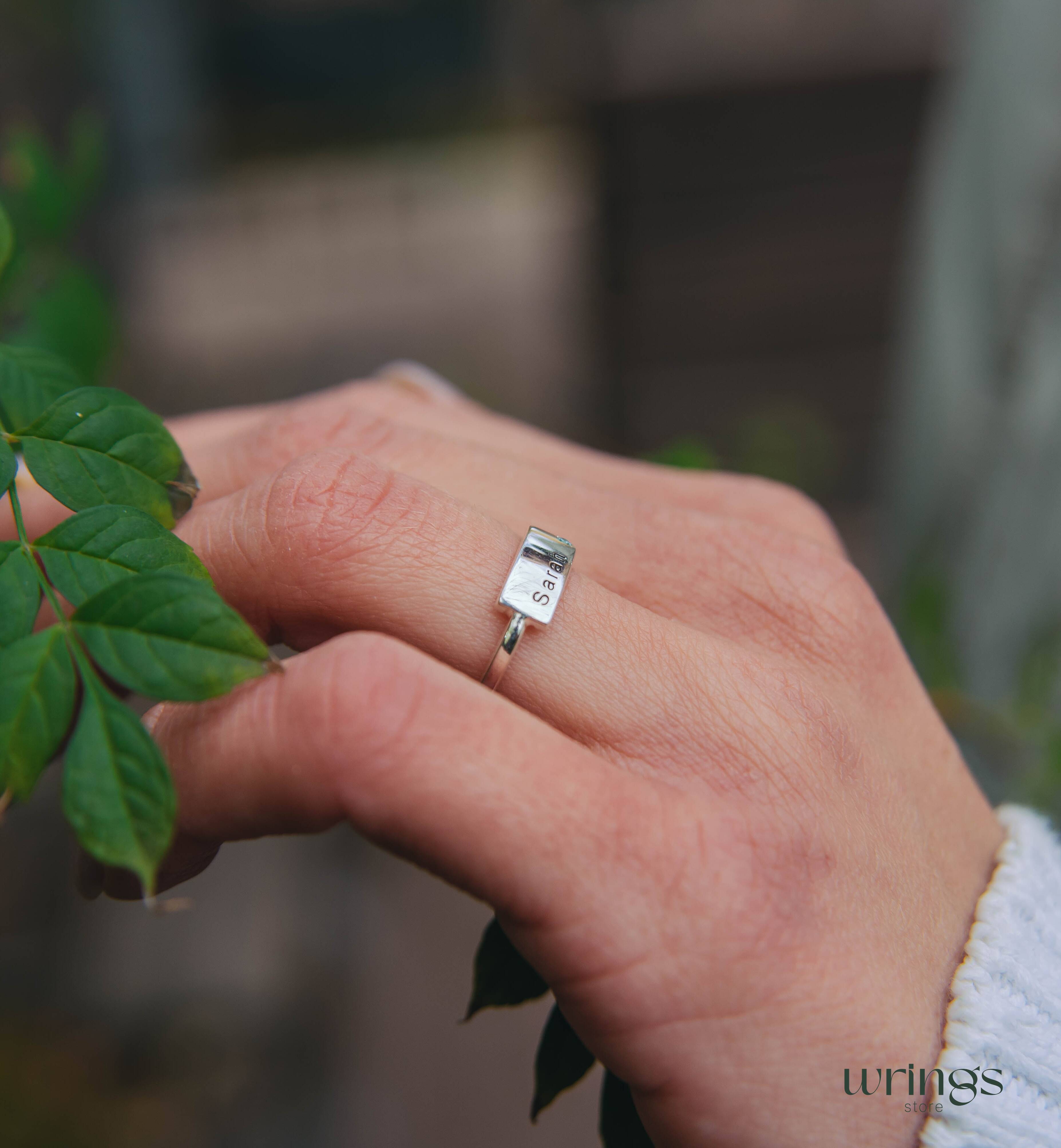 Personalized Silver Name Ring "Sarah" - Topaz & Flat Band