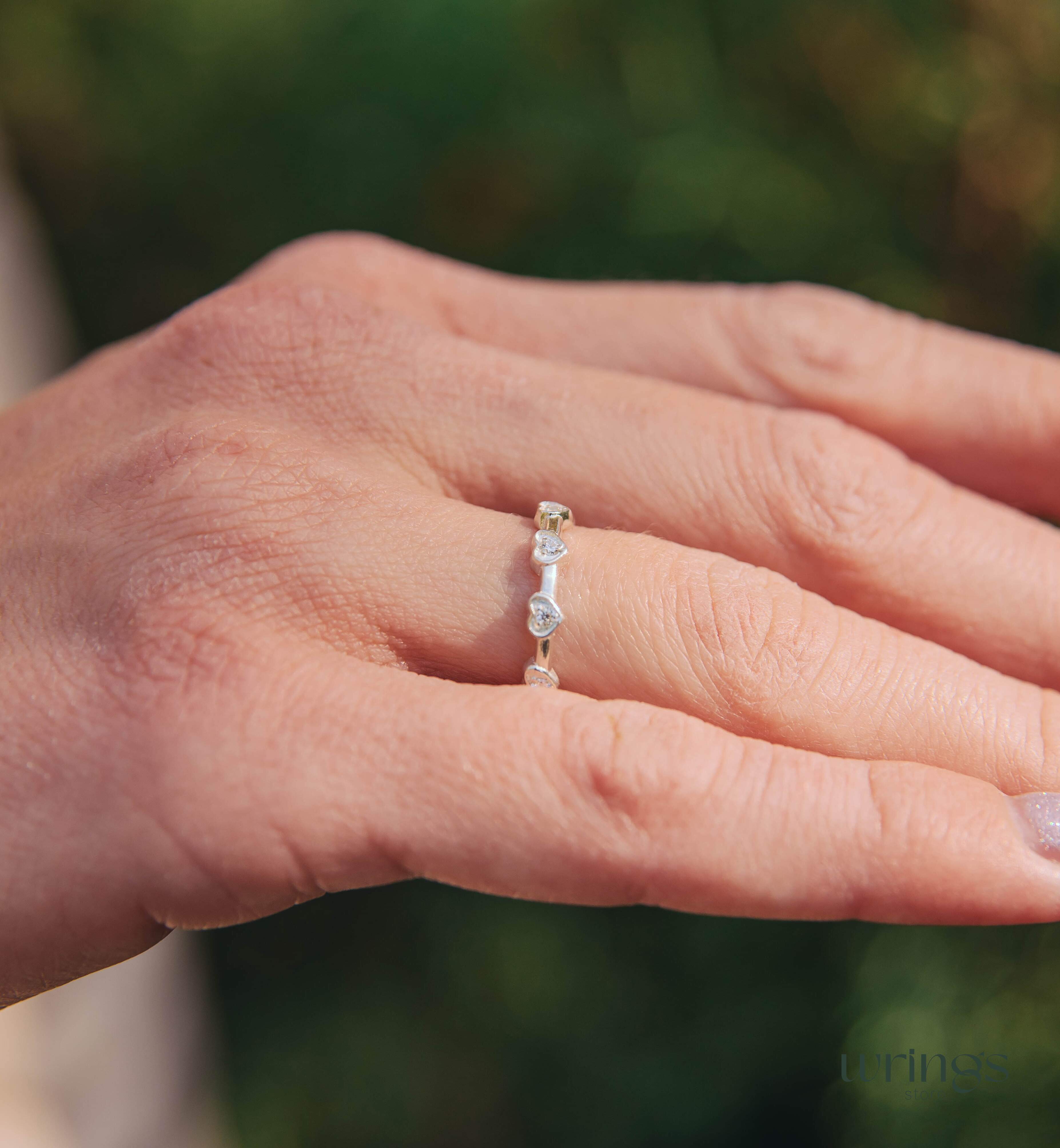 Natural Diamonds in Multiple Hearts Ring Silver