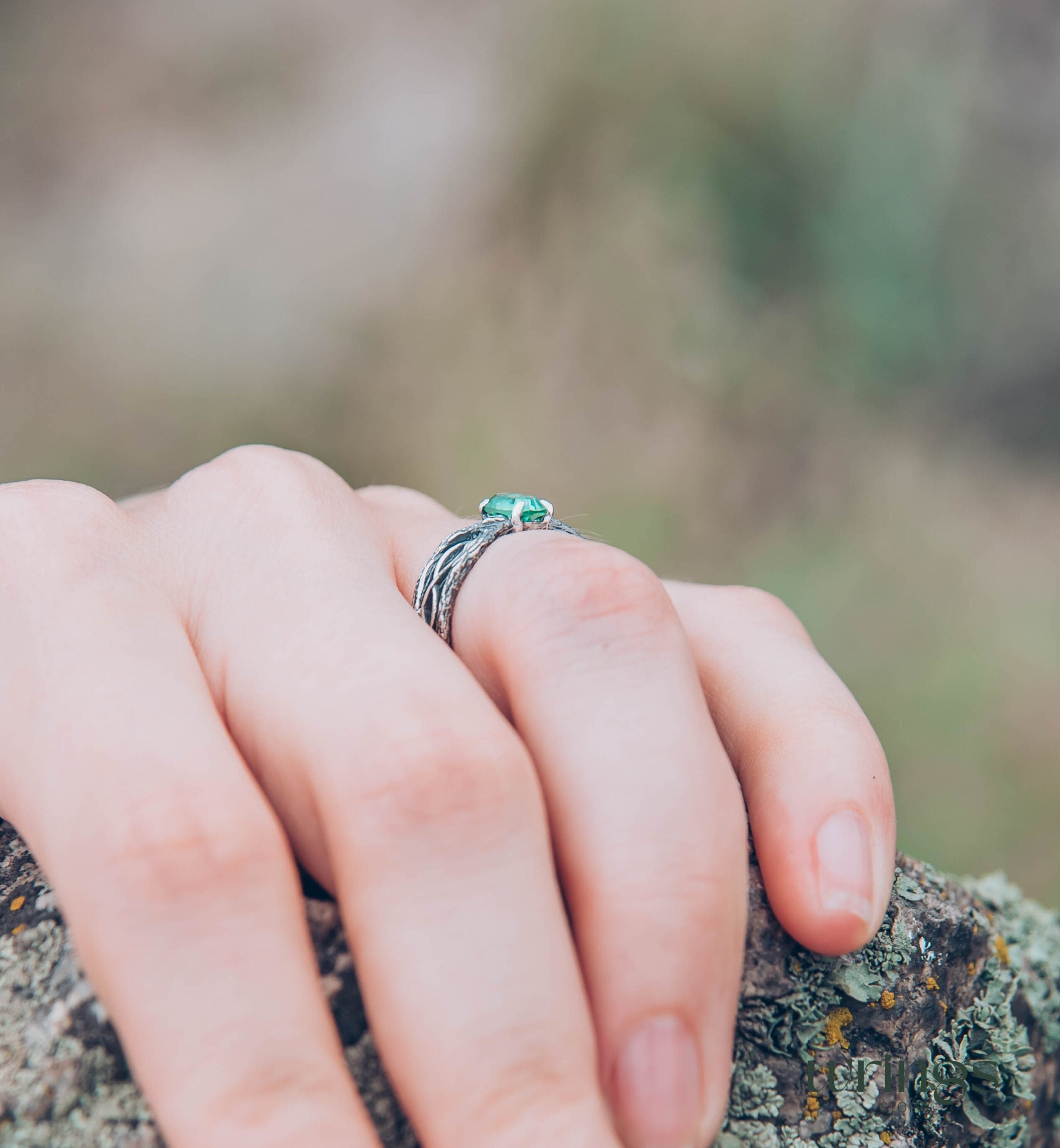 Dainty Green Quartz & Infinity Twisted Silver Branch Ring