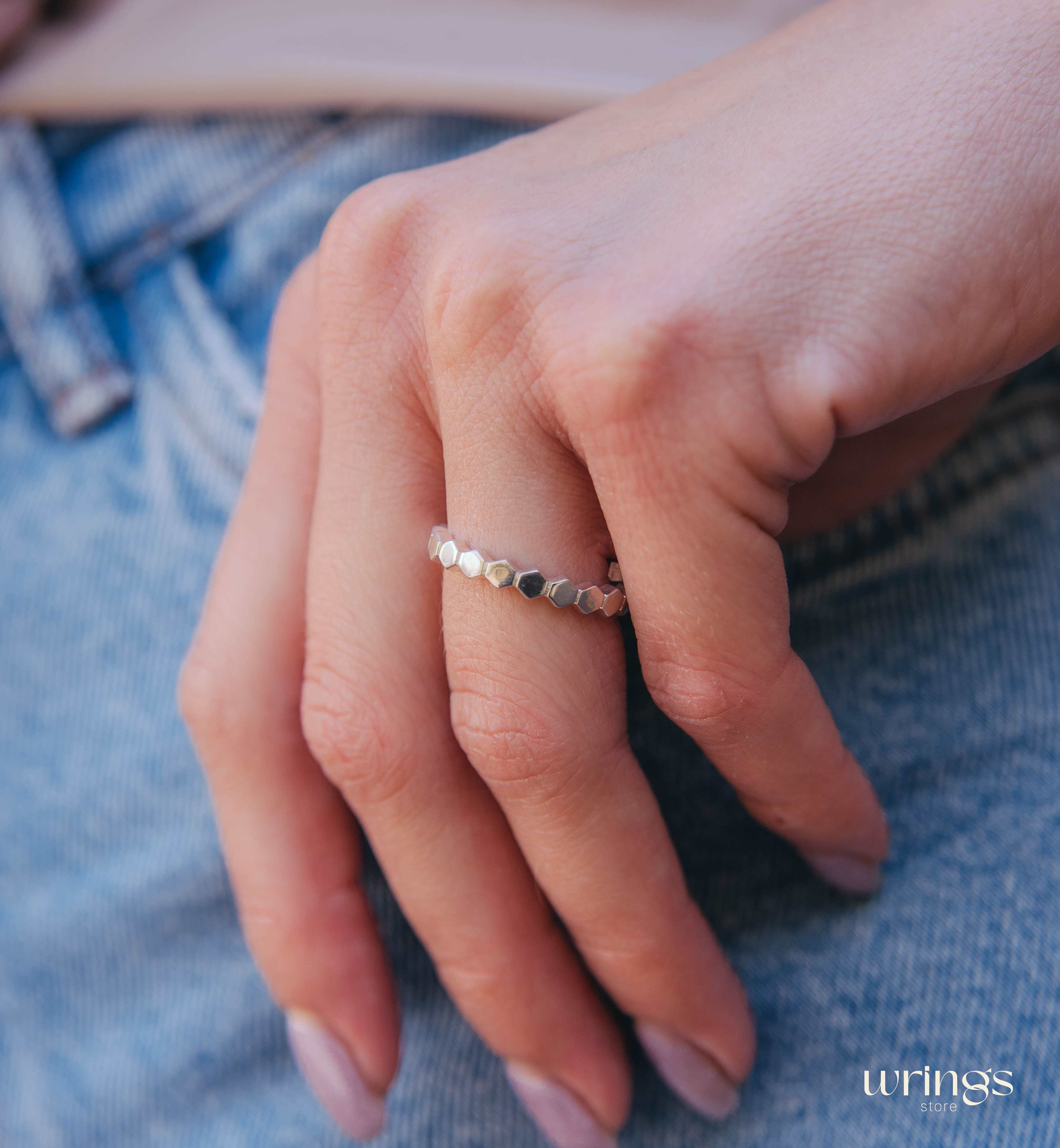 Pretty Honeycomb Design Silver Promise Ring