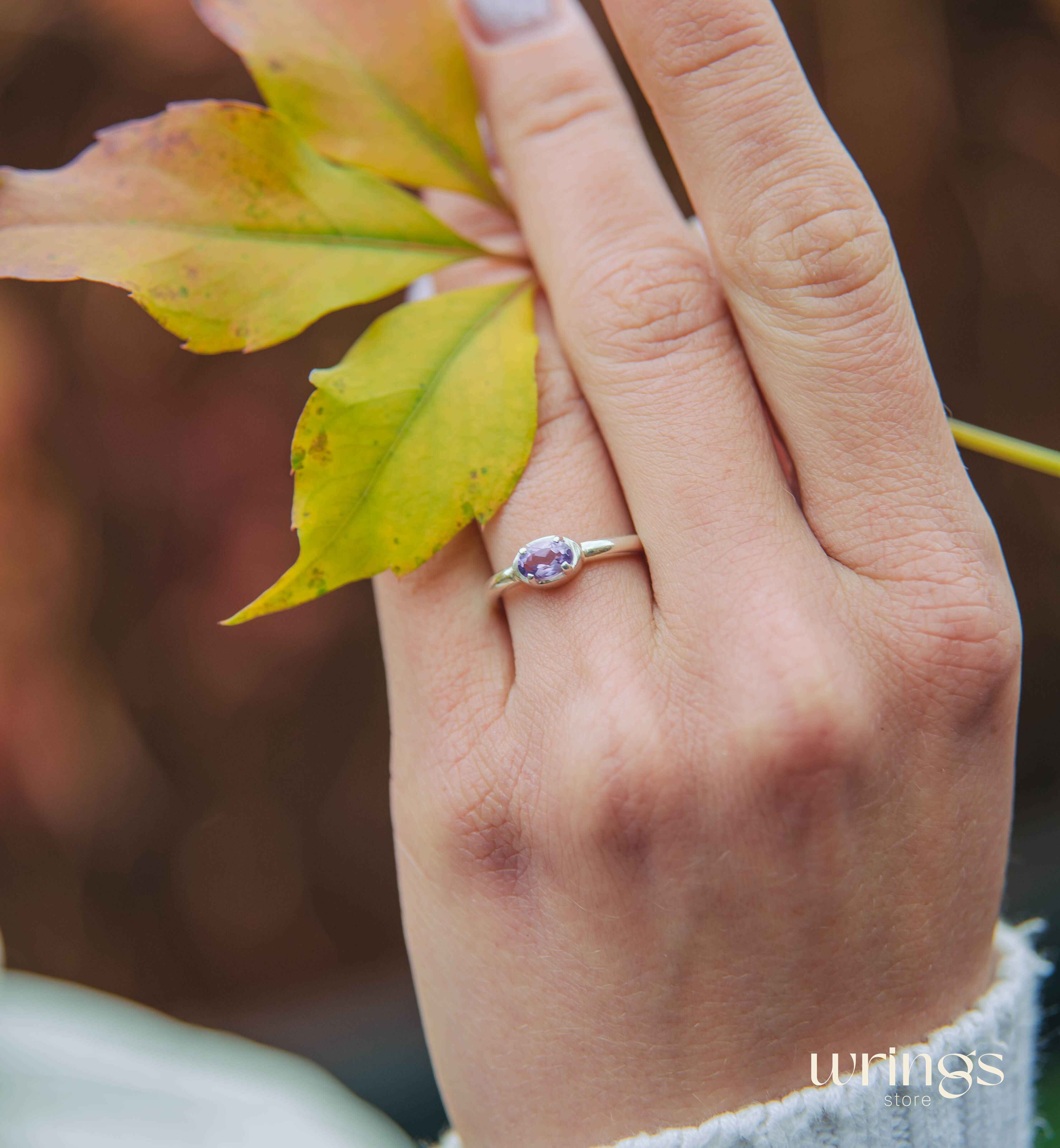 Oval Amethyst Simple Silver Engagement Ring