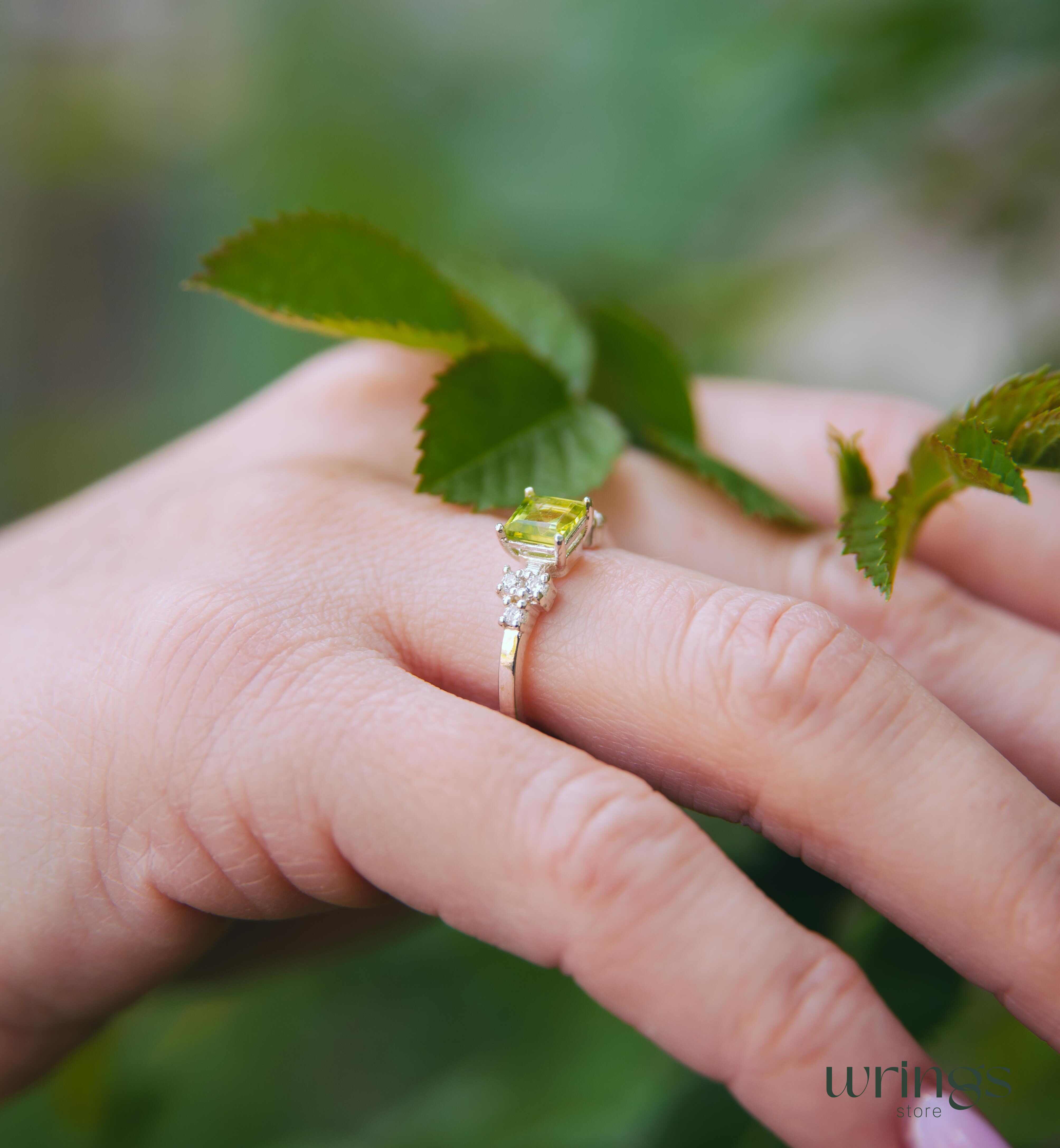 Large Square Peridot Multi Stone Cocktail Ring Silver