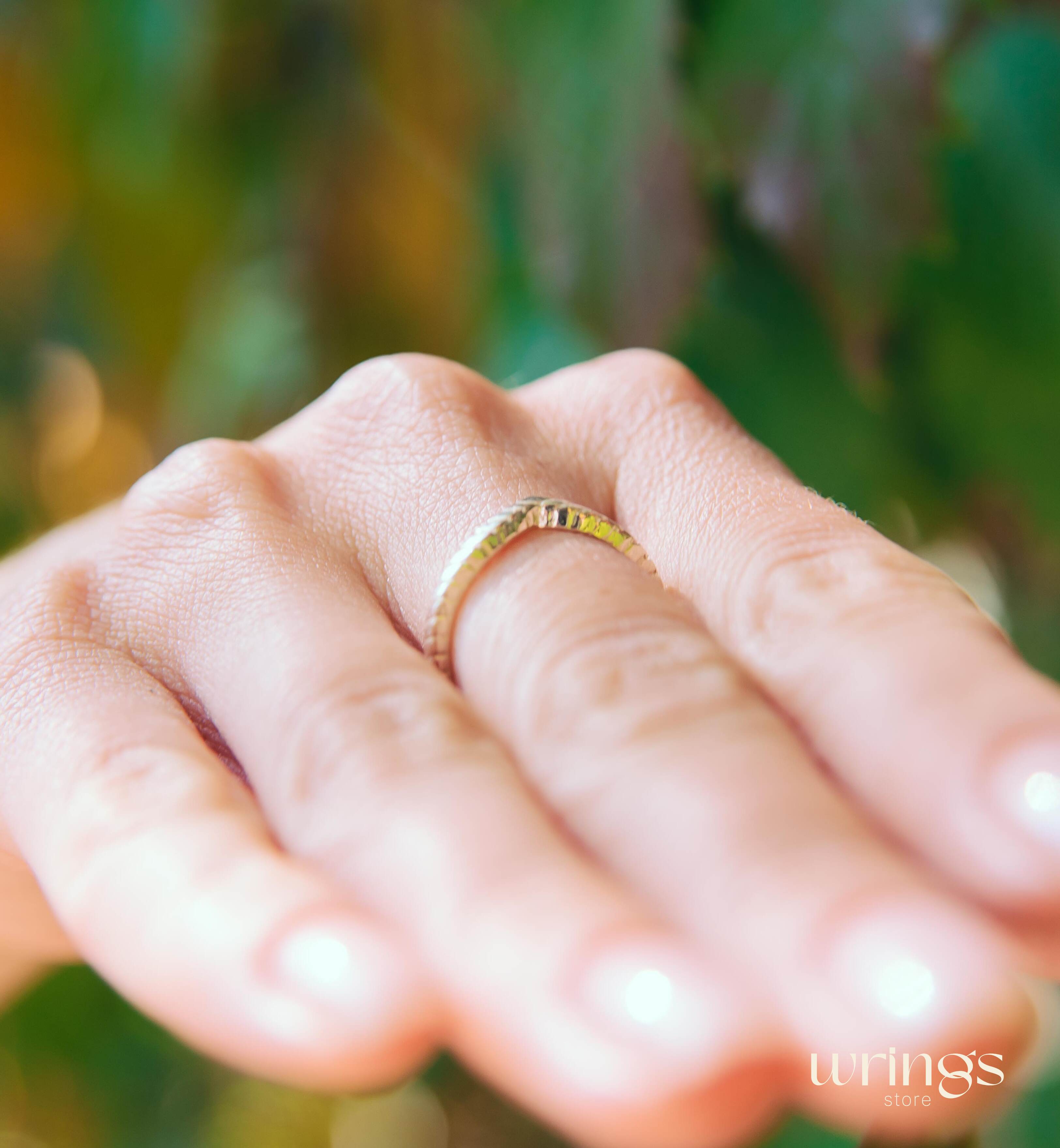 Chevron Wedding Ring Unique Serif Silver Band