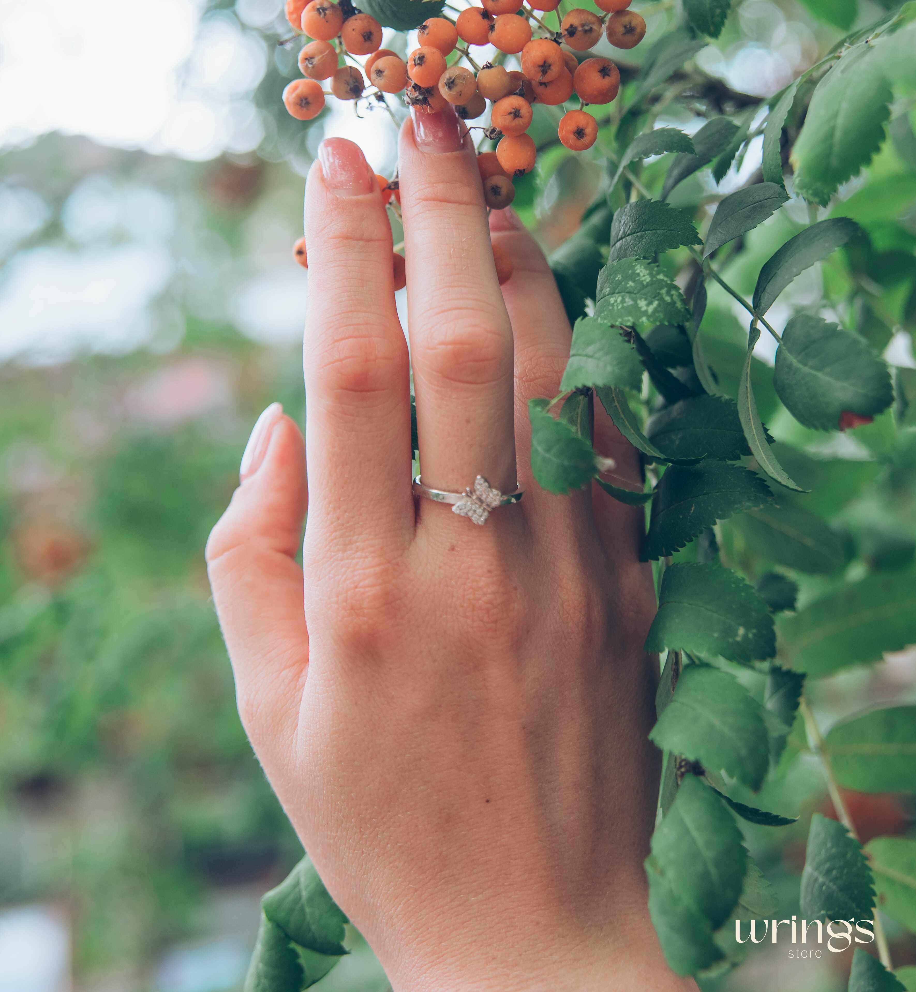 Women's Butterfly Promise Ring Silver with Cubic Zirconia