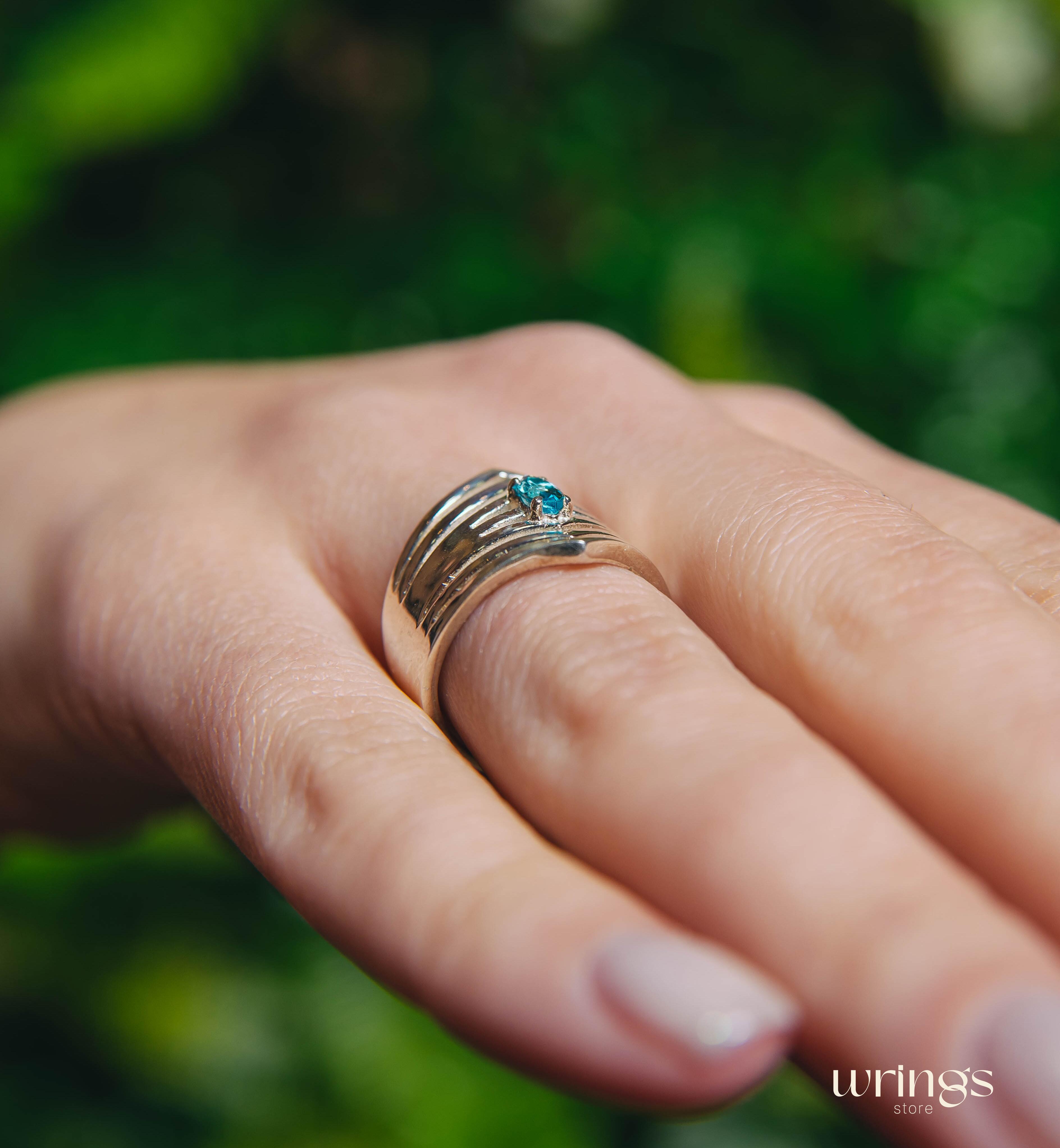 Extra Wide Cocktail Ring Dome Double Chevron with Topaz