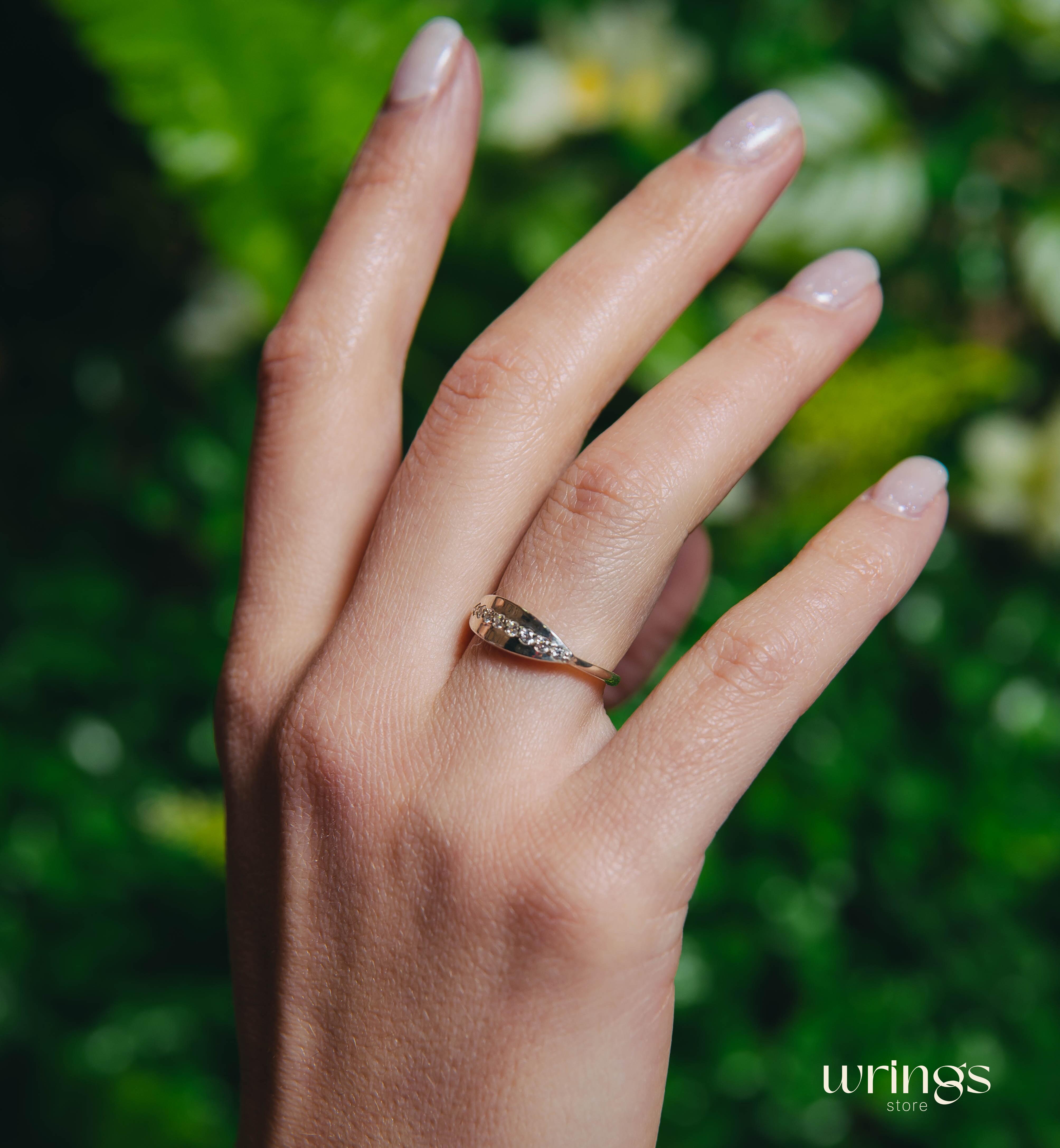 Minimalist Silver Spoon Promise Ring with White Stones