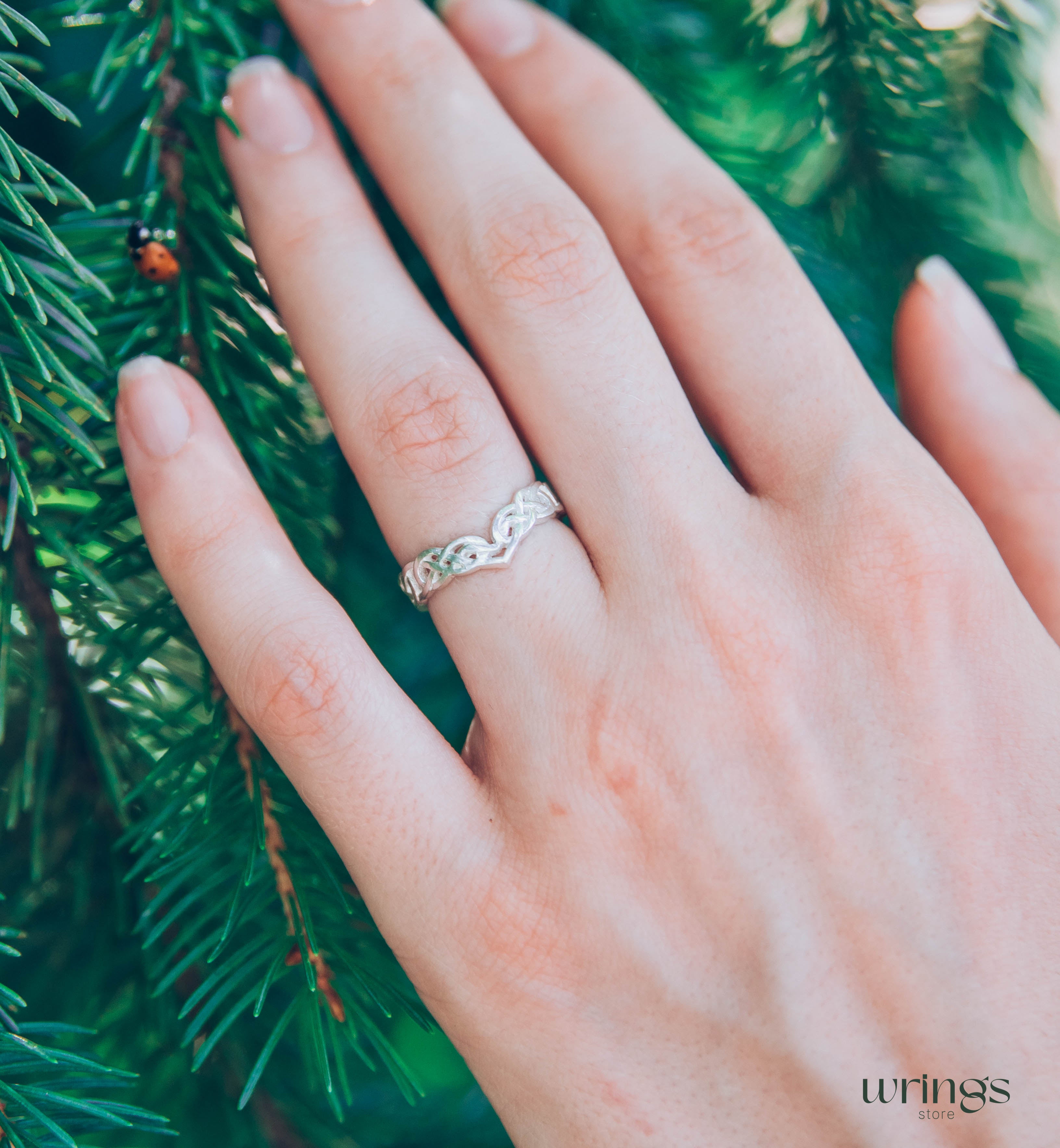 Unique Wicker Chevron Celtic Wedding Ring Silver
