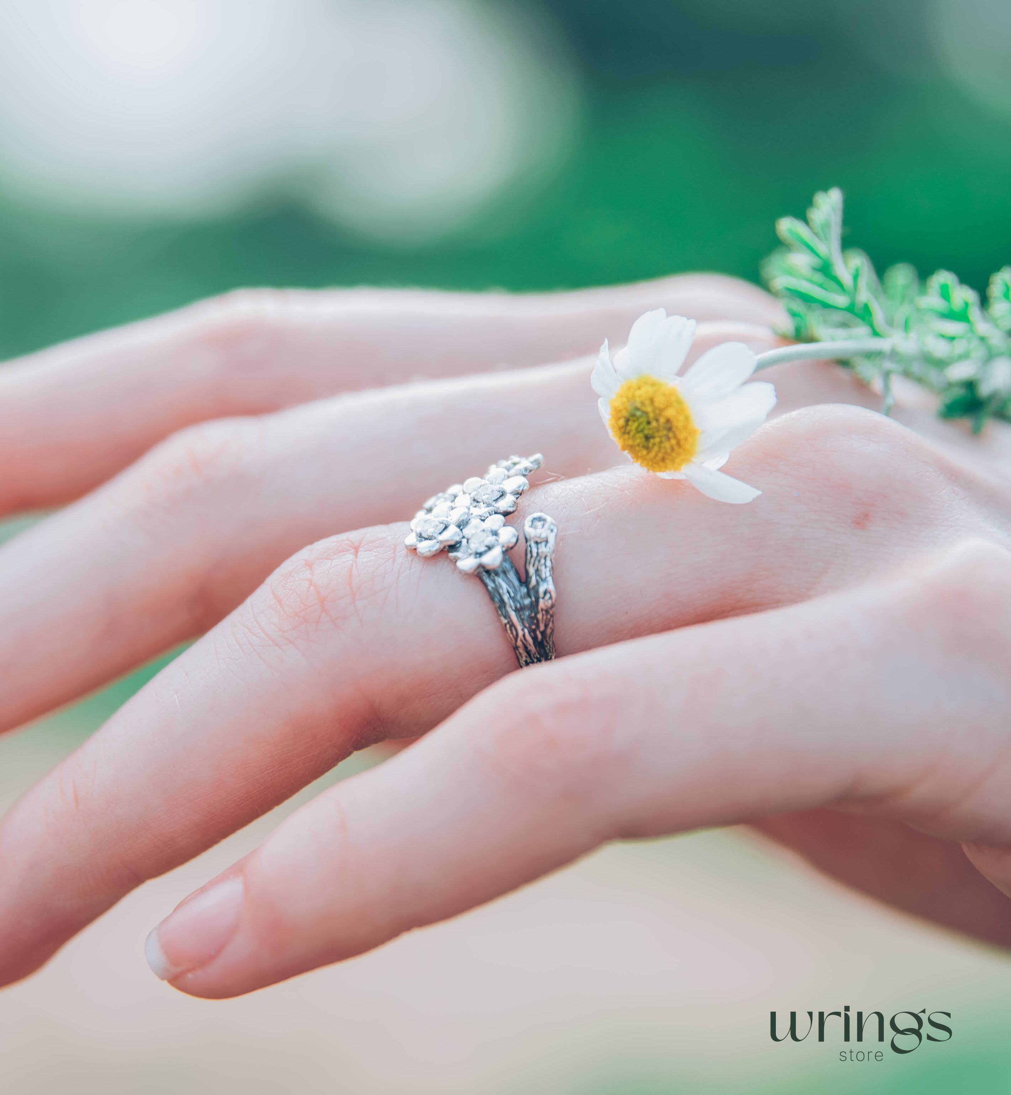 Flowers on a Twig Unique Silver Floral Ring