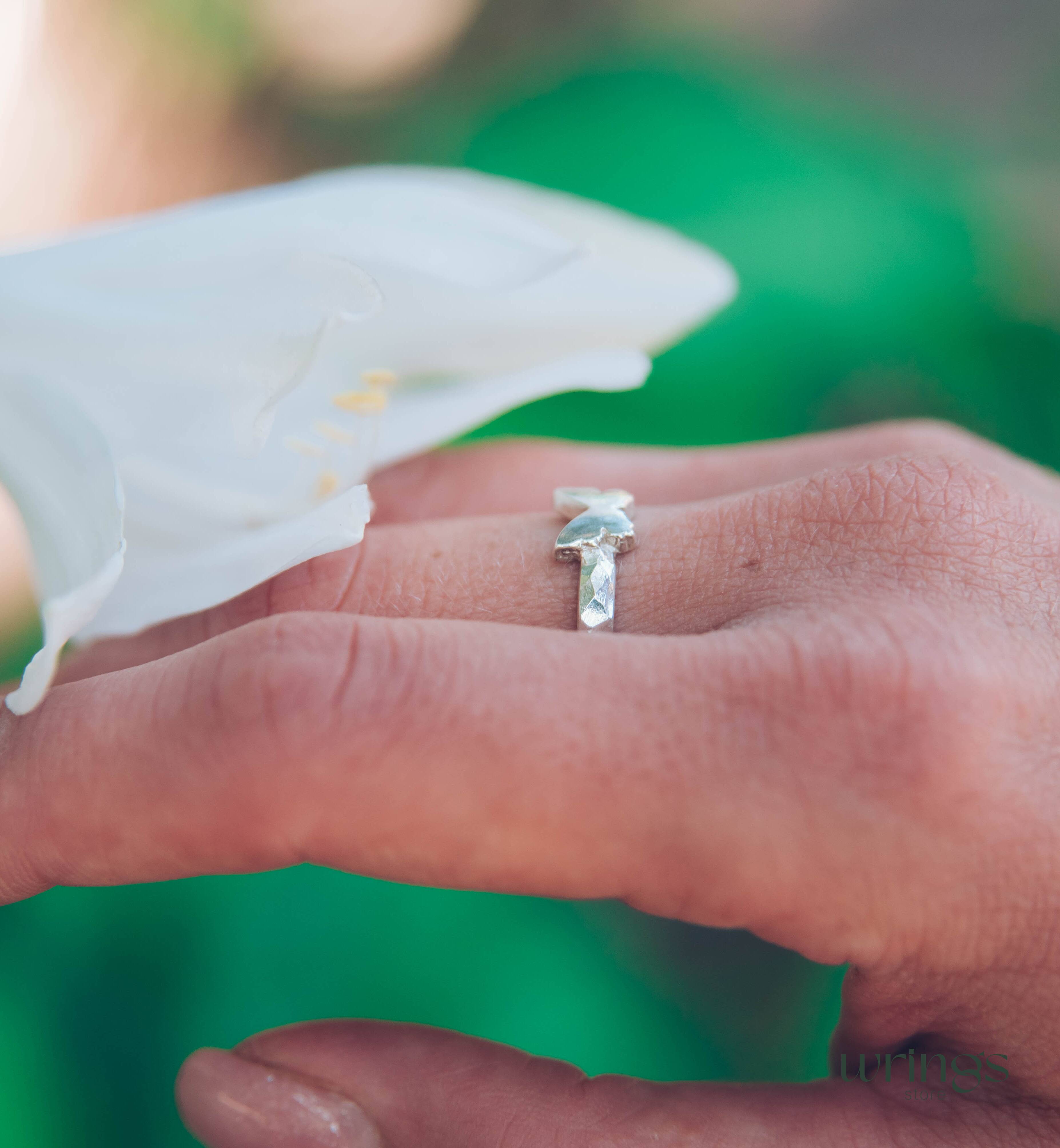 Hammered Silver Butterfly Promise Ring for Women