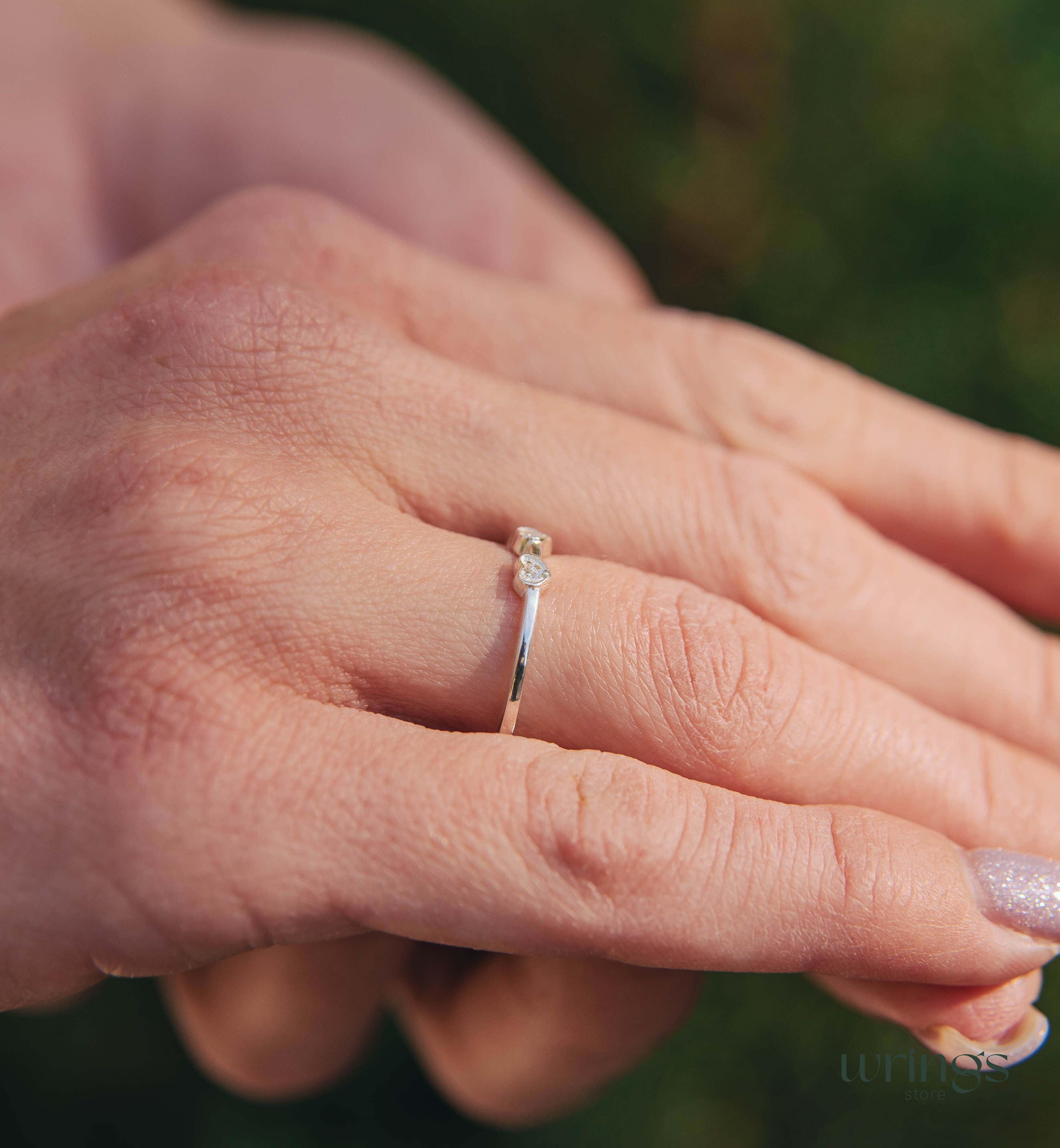 Natural Diamonds in Multiple Hearts Ring Silver