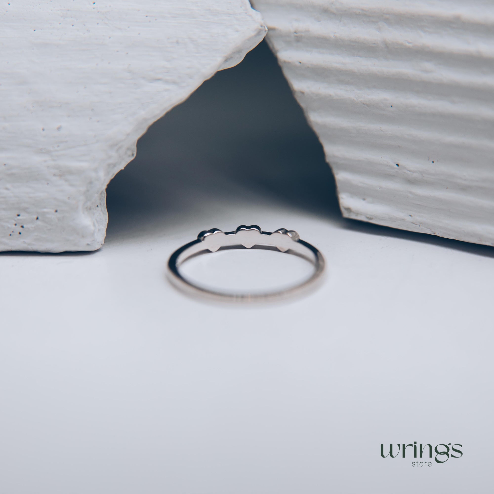 Three Hearts Silver Minimalist Promise Ring for Her