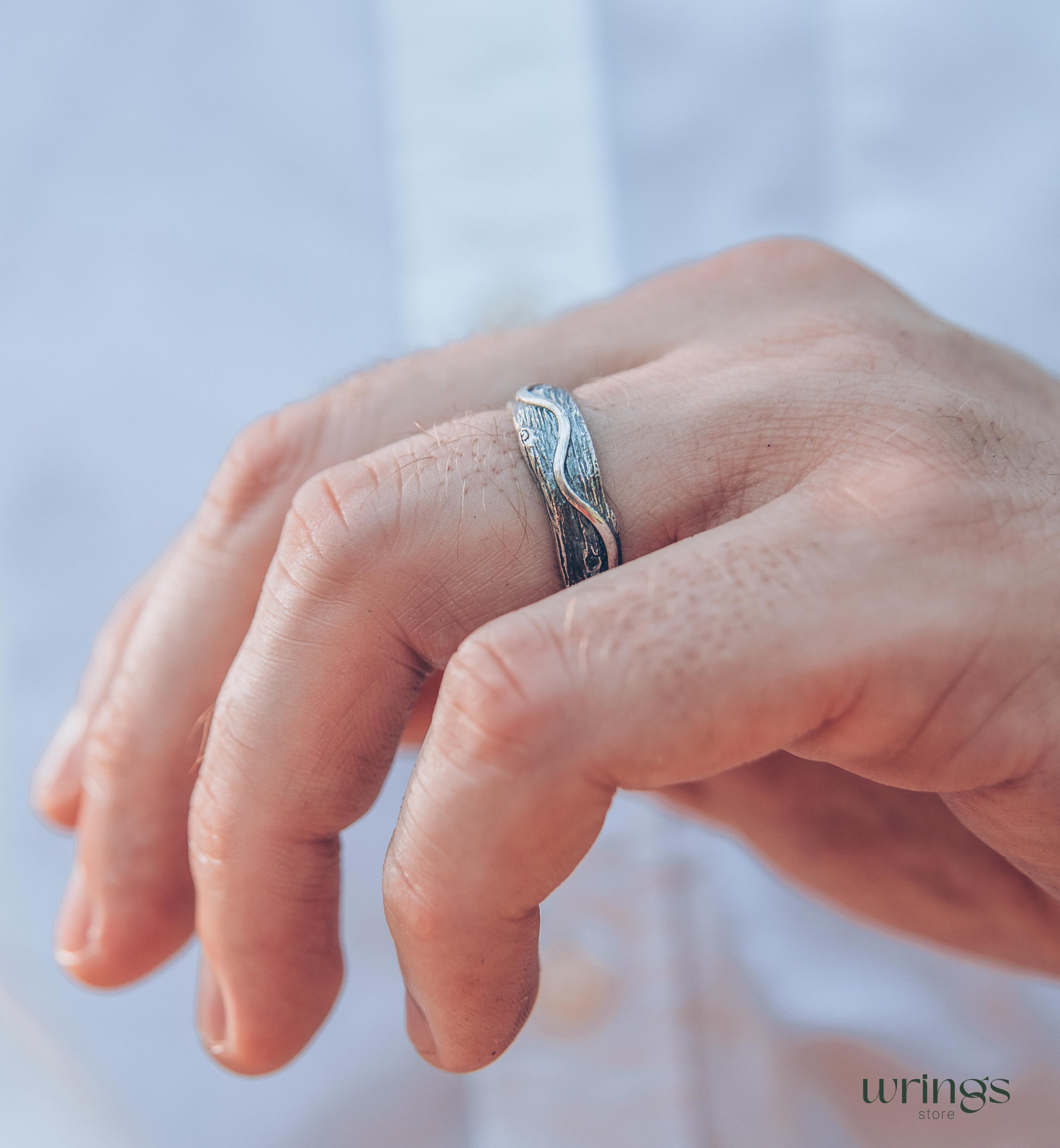 Unique Wavy line & Tree bark Fine Heavy Silver Ring