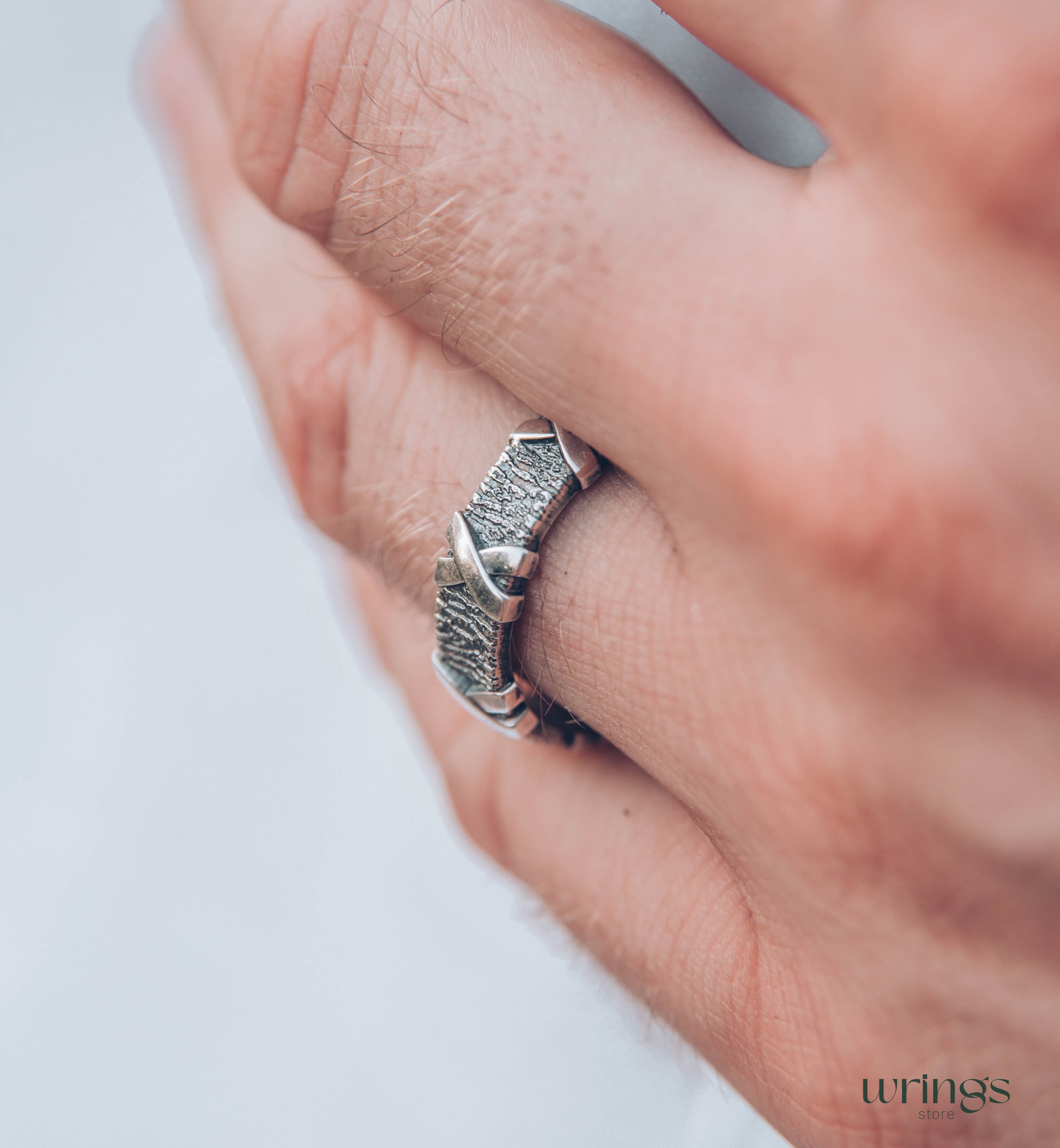 Cross and Tree bark Men's durable Ring — Wild Nature Wedding Band